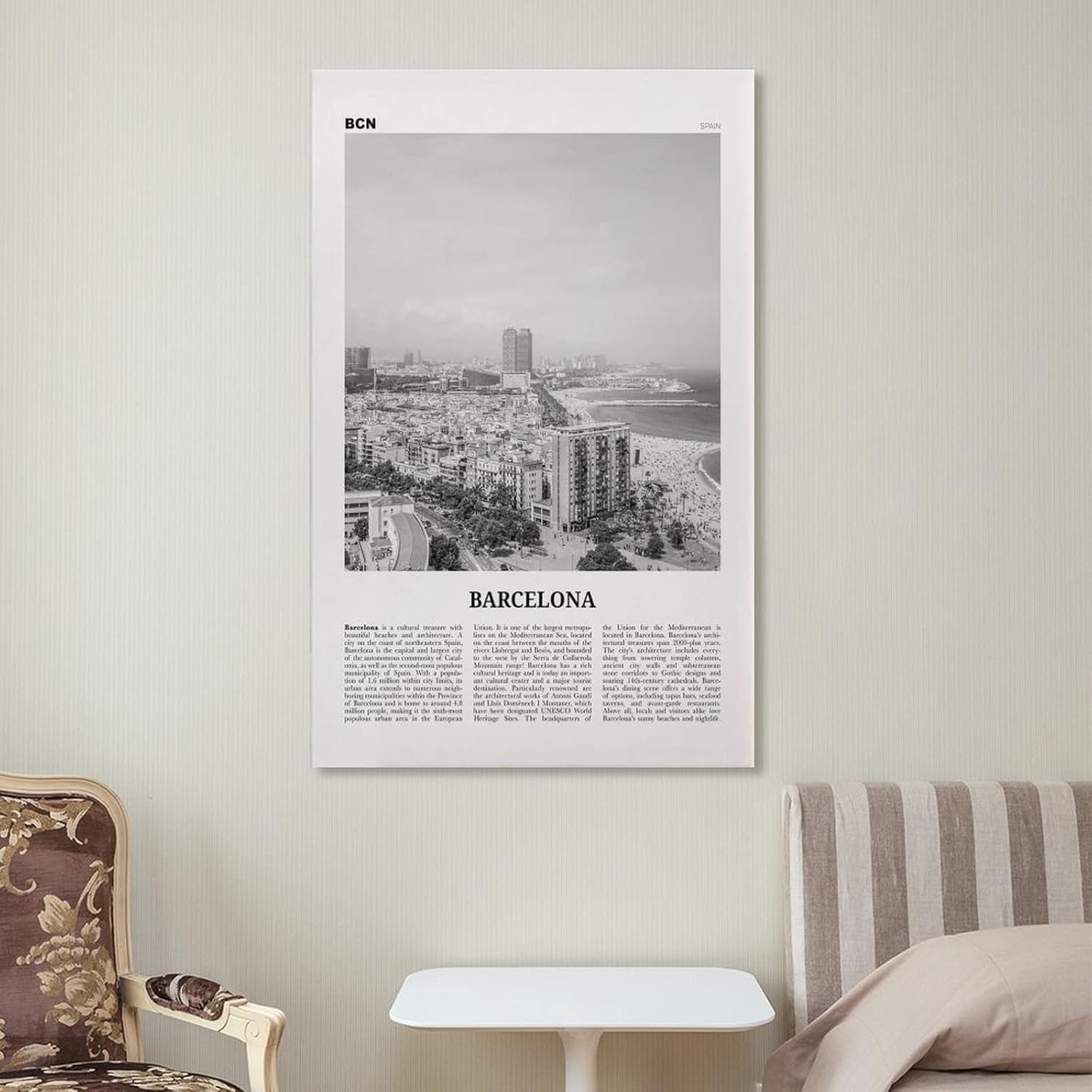 Barcelona Print Playa en blanco y negro, arte de pared de Barcelona, póster de Barcelona, foto de Barcelona, póster de lienzo de Barcelona, arte de