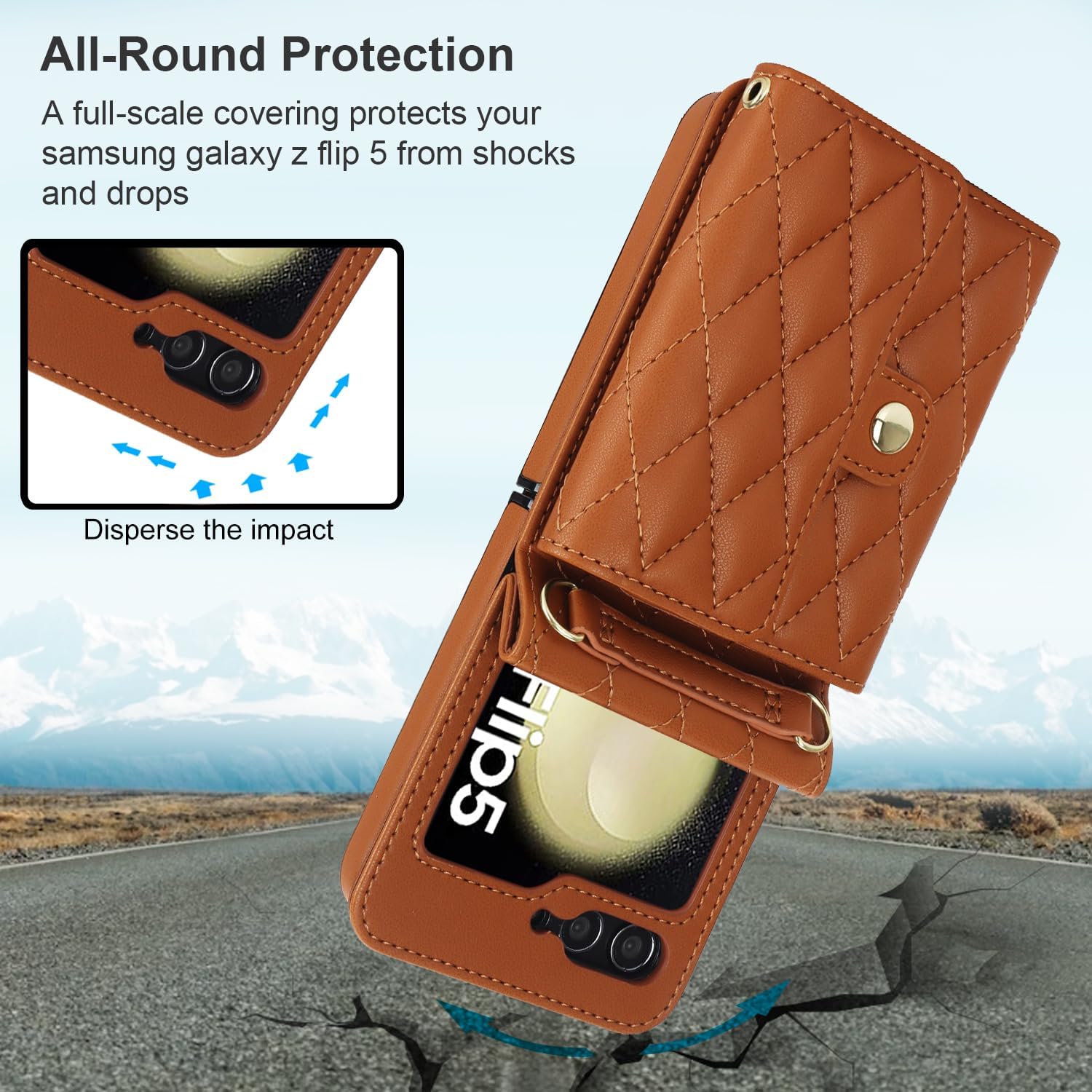 KIHUWEY Funda tipo cartera para Samsung Galaxy Z Flip 5, bolso cruzado con ranura para tarjeta de crédito, bloqueo RFID, correa ajustable de piel