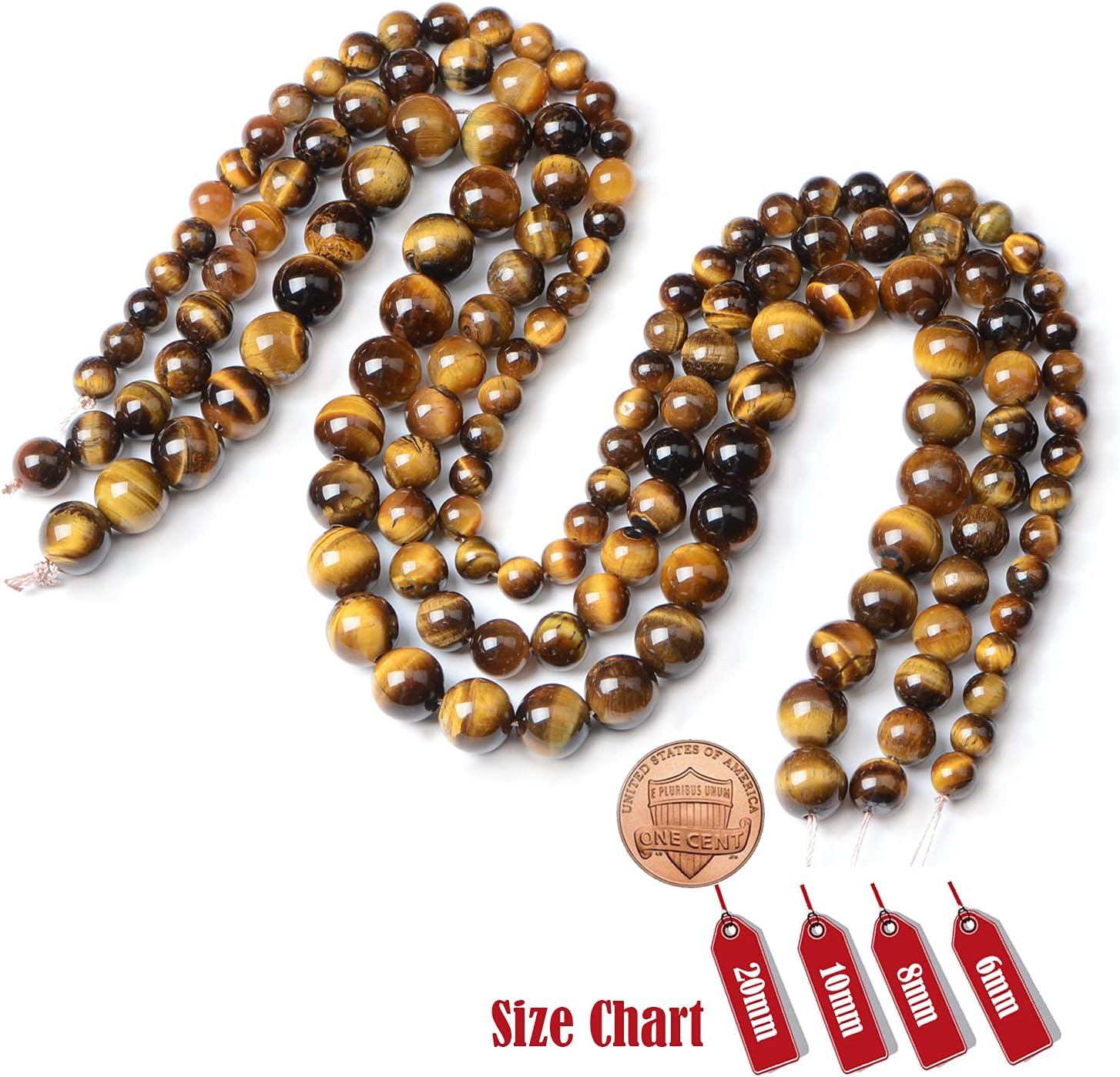 200 cuentas sueltas y redondas de ojo de tigre amarillo natural (piedra preciosa) de 0.236pulgadas para hacer joyas y cordón elástico de cristal