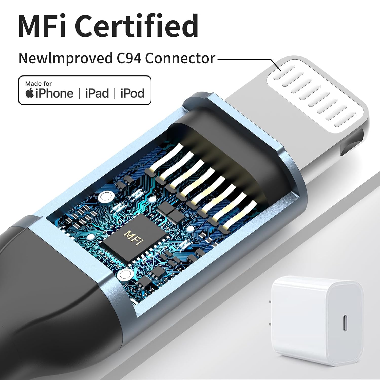 Cable USB C a Lightning de 2 pies, 2 unidades certificado MFi Cable corto tipo C a iPhone, cable de carga de 2 pies para iPhone, cable de carga