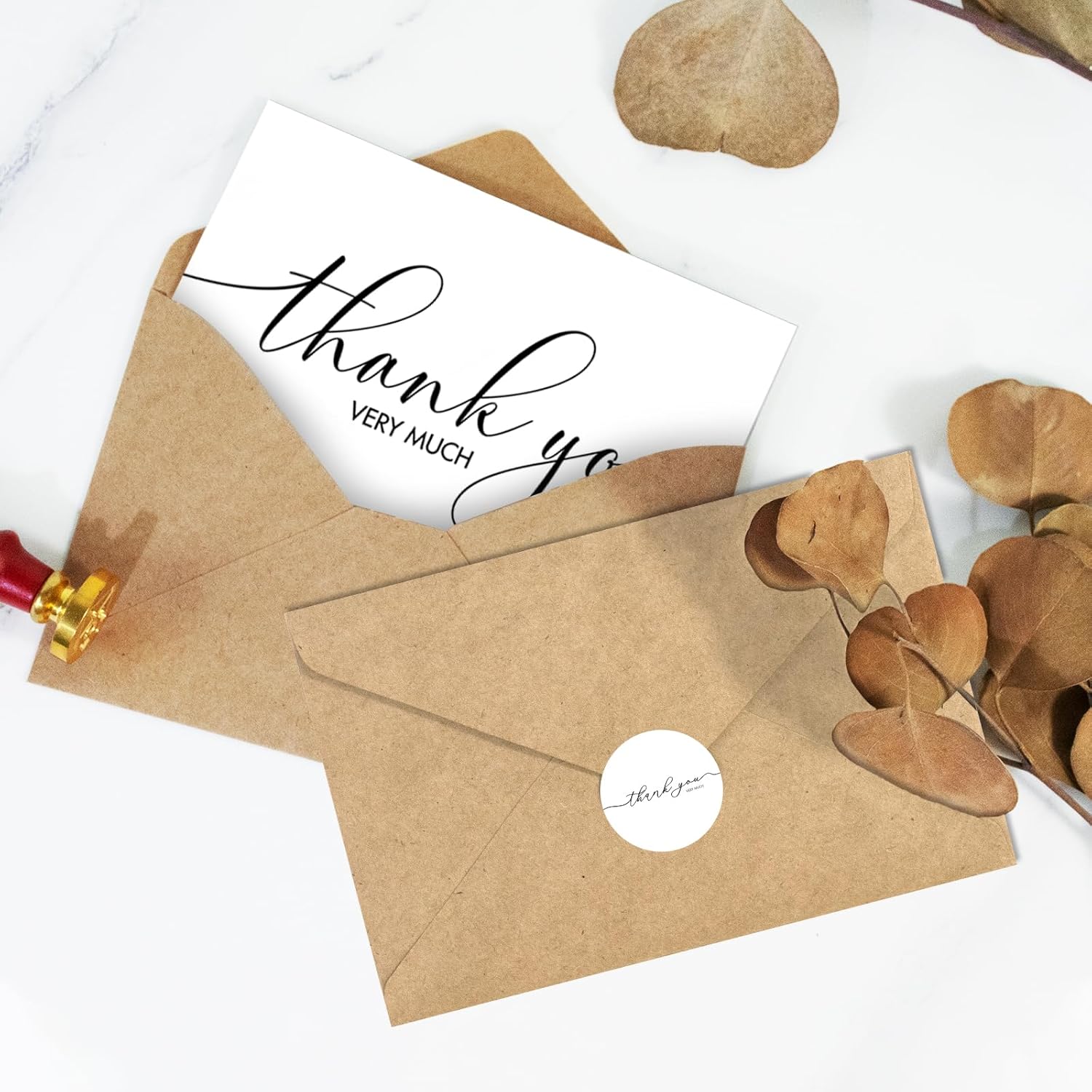 AZAZA Paquete de 24 tarjetas de agradecimiento con sobres y calcomanías, notas de agradecimiento a granel de 4 x 6 pulgadas, tarjetas de