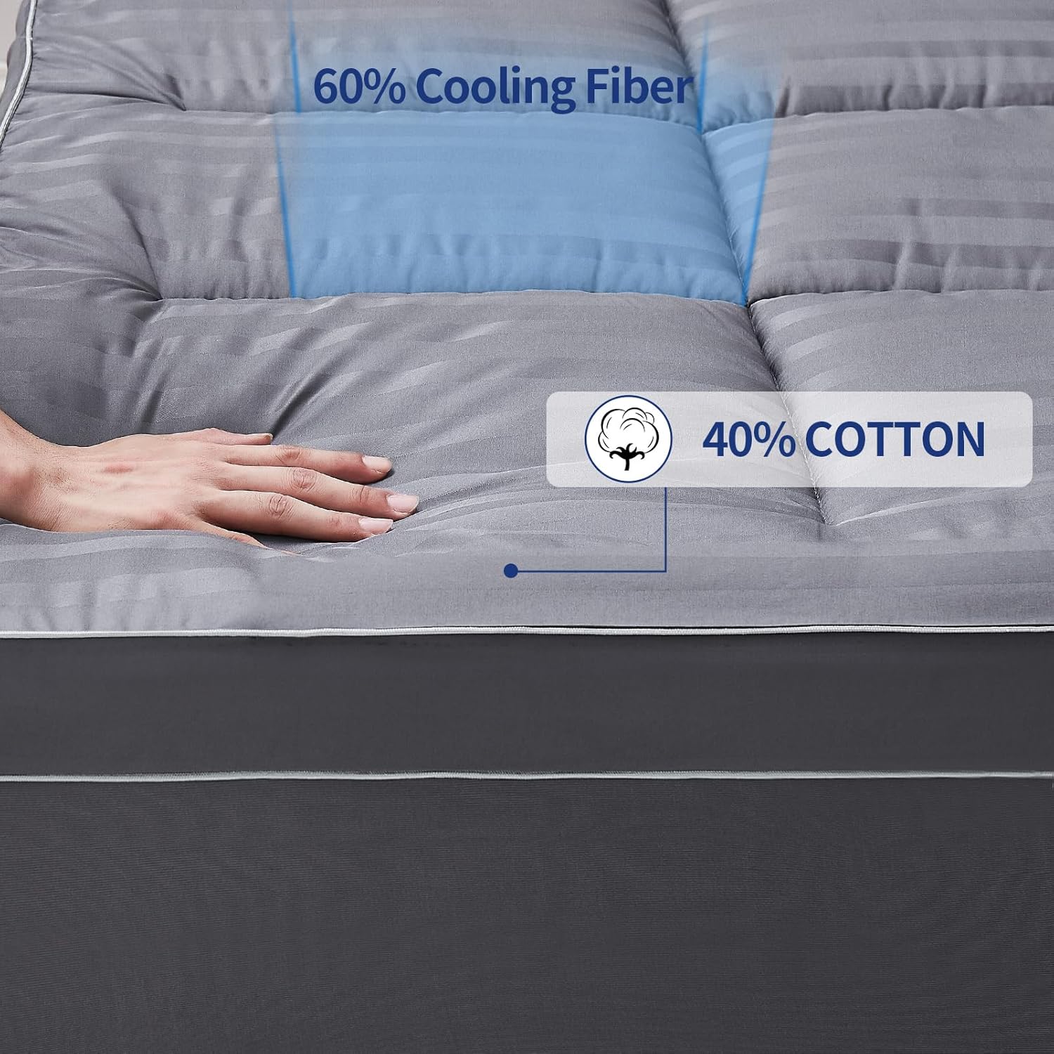 Cubrecolchón tamaño individual para personas que duermen con calor, ultra suave y transpirable, relleno de fibra de soja natural con bolsillo
