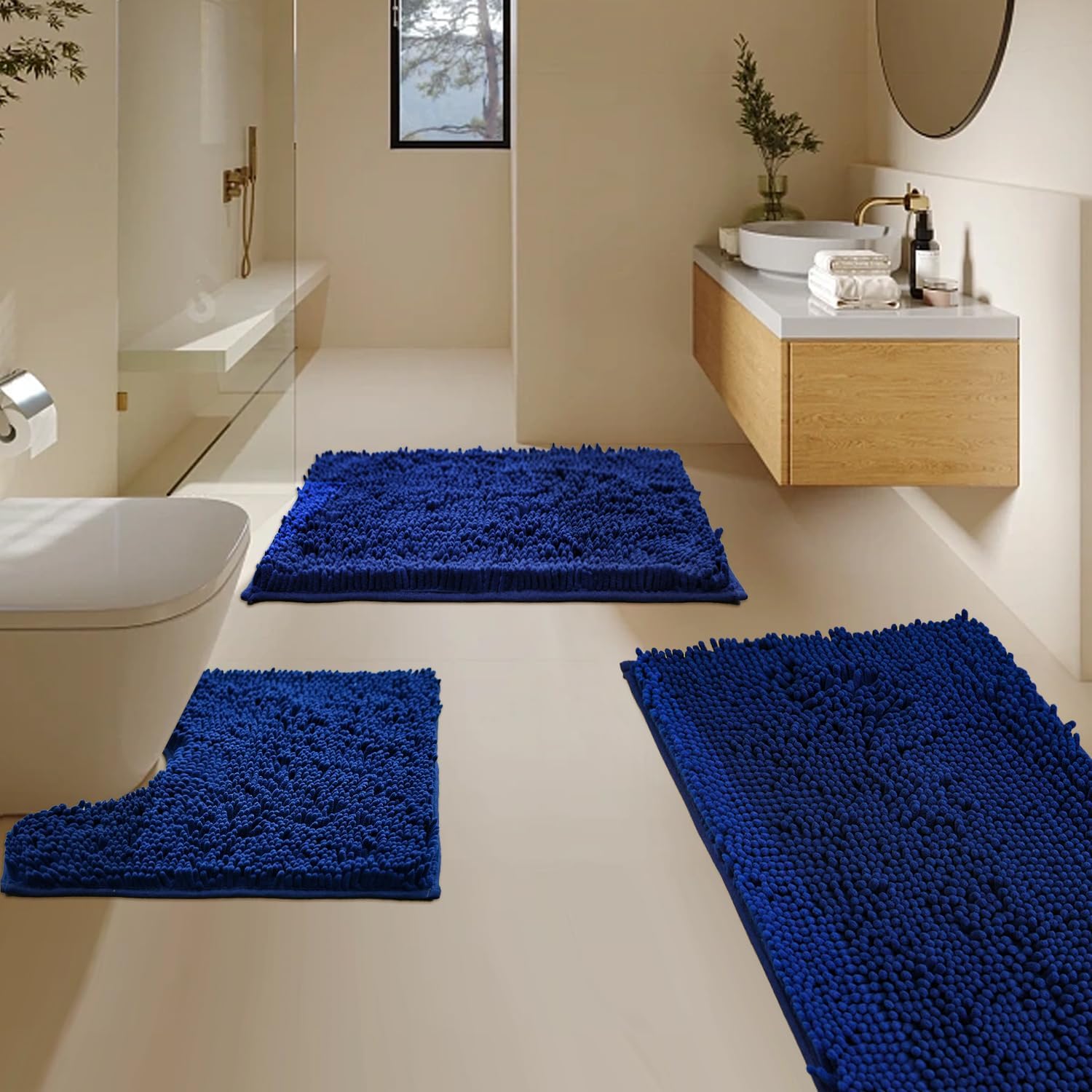 Juego de alfombras de baño de 3 piezas, súper suaves y absorbentes, con alfombra de inodoro en forma de U, alfombra de baño de PVC fuerte en la