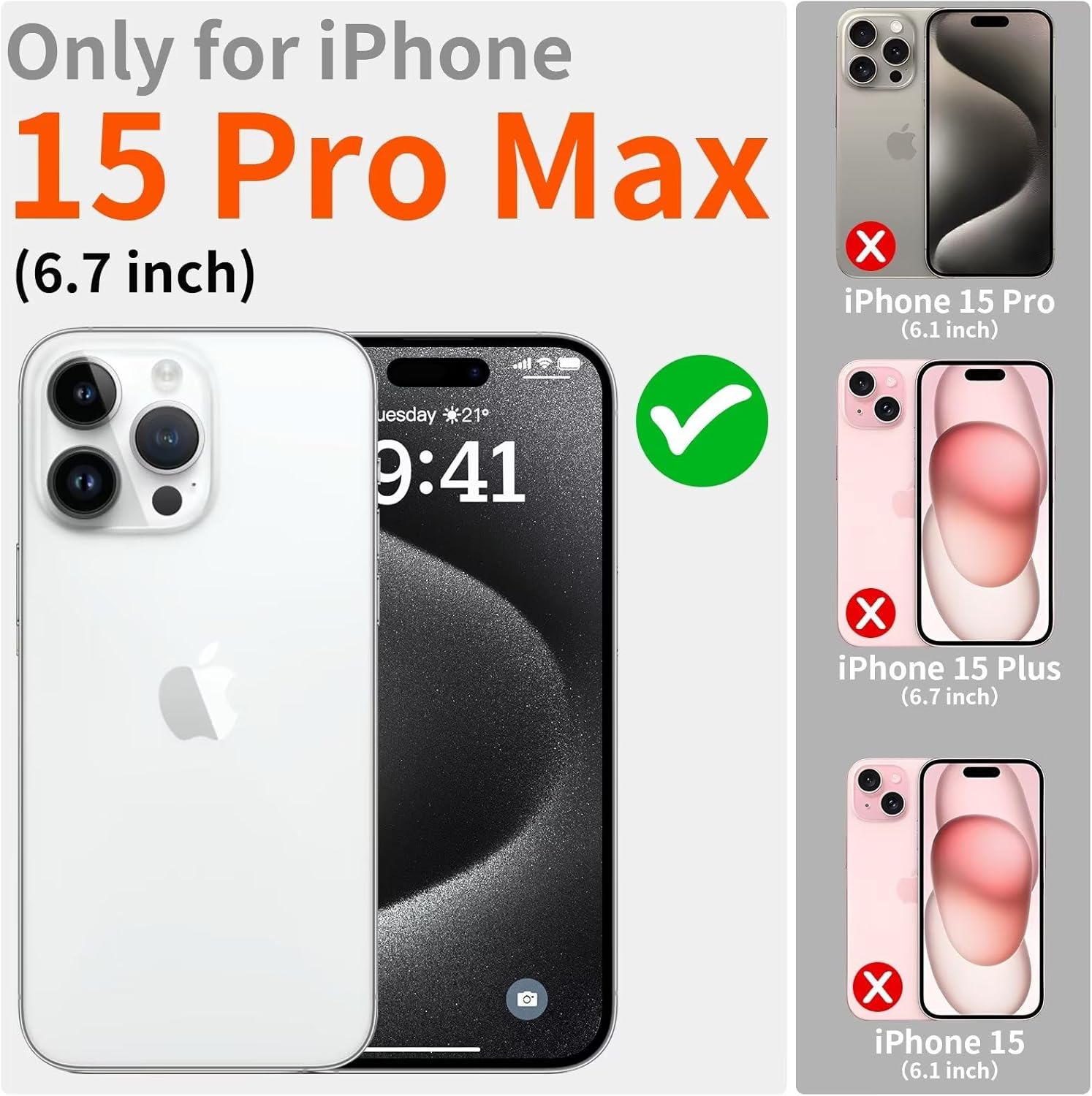 Fundas diseñadas para iPhone 15 Pro Max protección completa de la cámara Fortalecimiento a prueba de golpes Slim Fit Ligero Suave Gel Caucho TPU