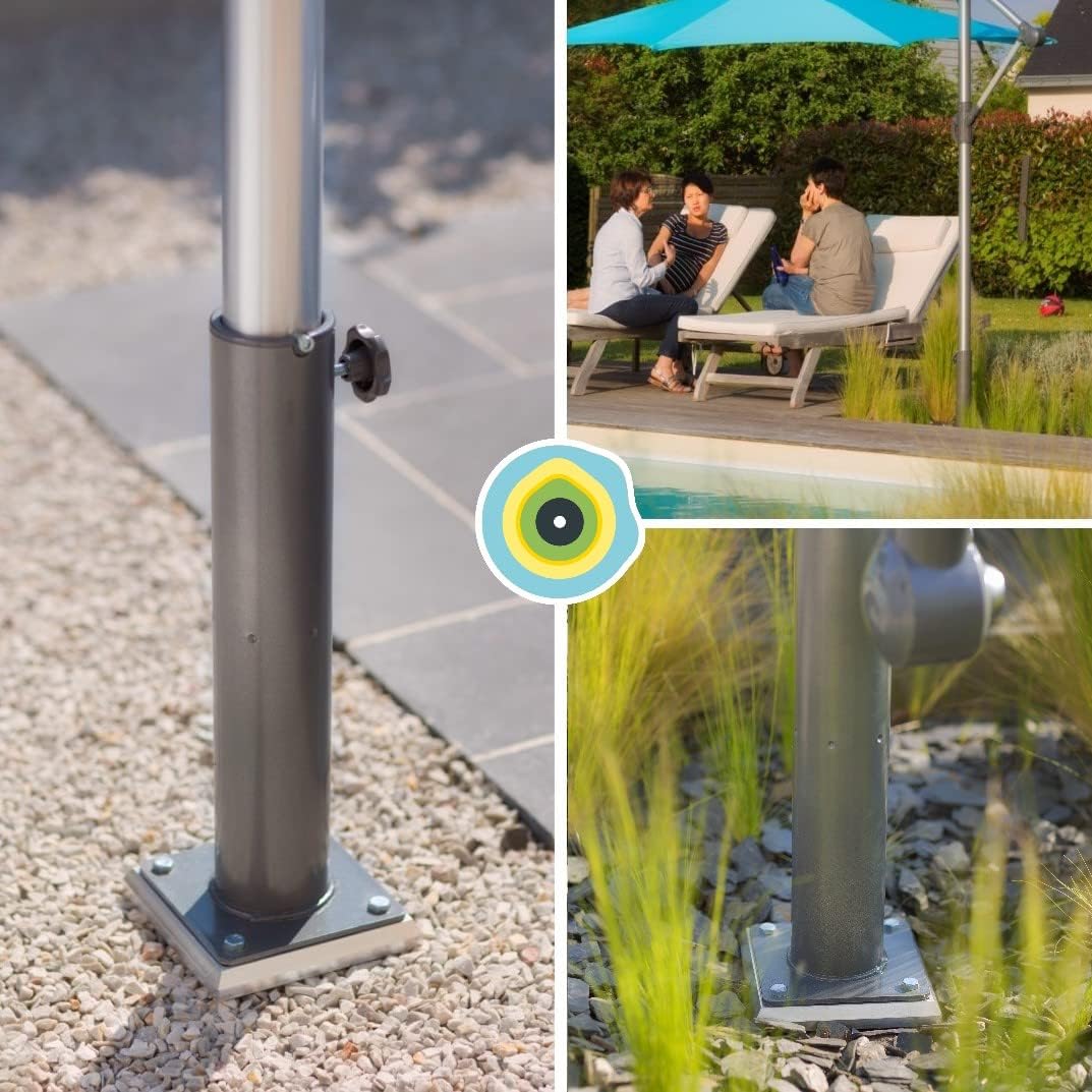 GARD & ROCK – SOPORTE PARA PARASOL DESPLAZADO, Extraíble y en Aluminio – Apto para cualquier tipo de suelo – Base de anclaje no incluida! – MONTAJE