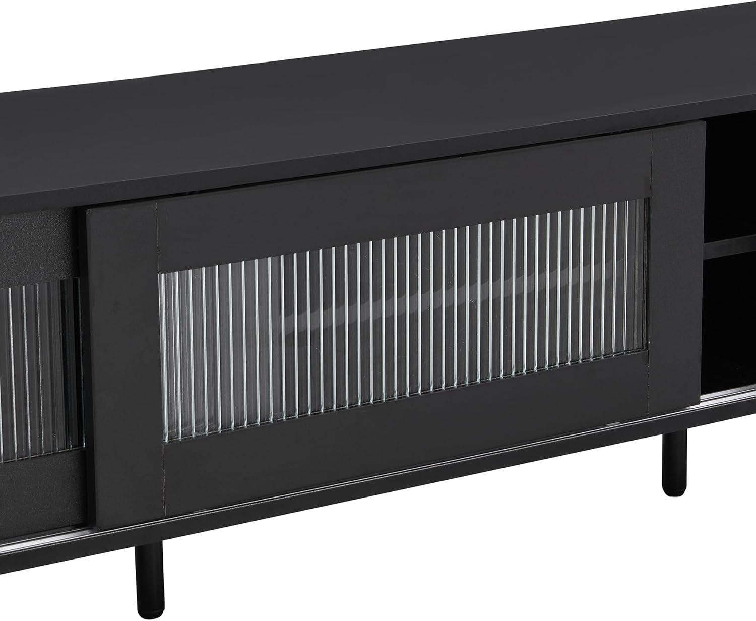 LUMISOL Moderno soporte de TV para TV de 75 pulgadas, consola de TV con puertas de vidrio estriado y cajones inclinados, gabinete multimedia