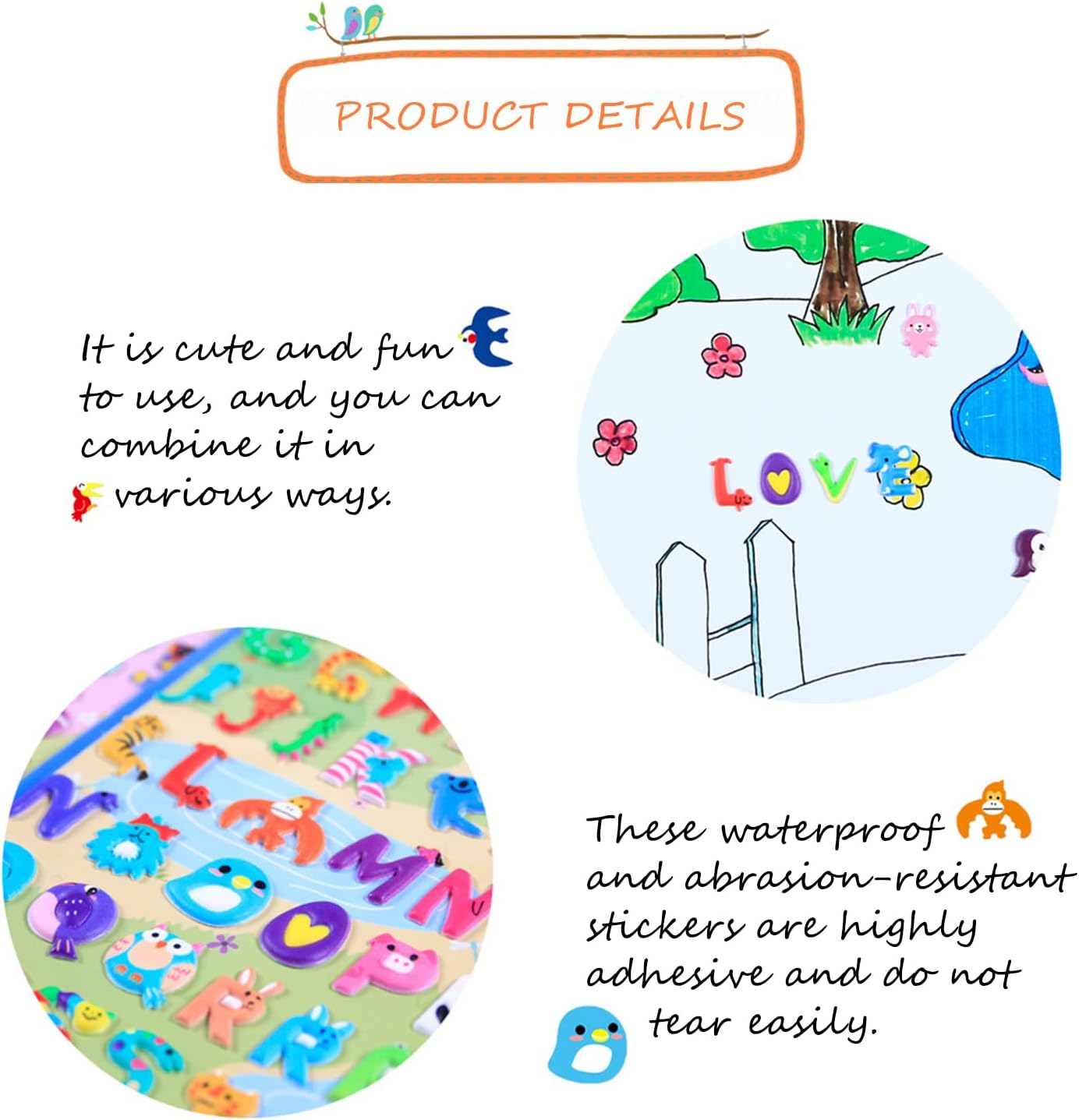 10 calcomanías 3D de animales hinchados, CNYMANY 640+ letras con números de vida marina para niños pequeños, niños, bolsas de golosinas, suministros