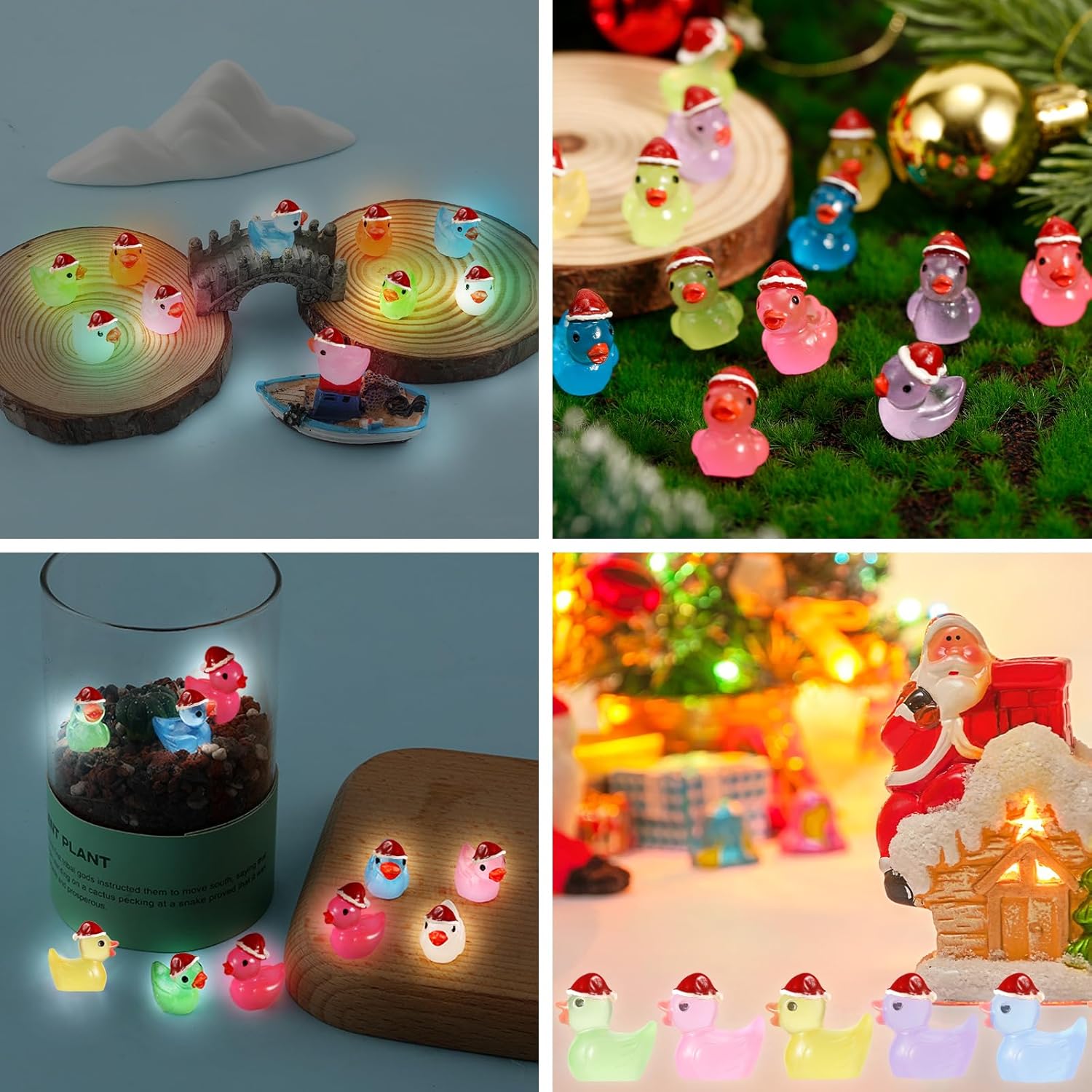 100 pequeños patos de Navidad, lindos mini patos de resina en miniatura, decoración de paisaje, mini patos luminosos para jardín en miniatura, casa