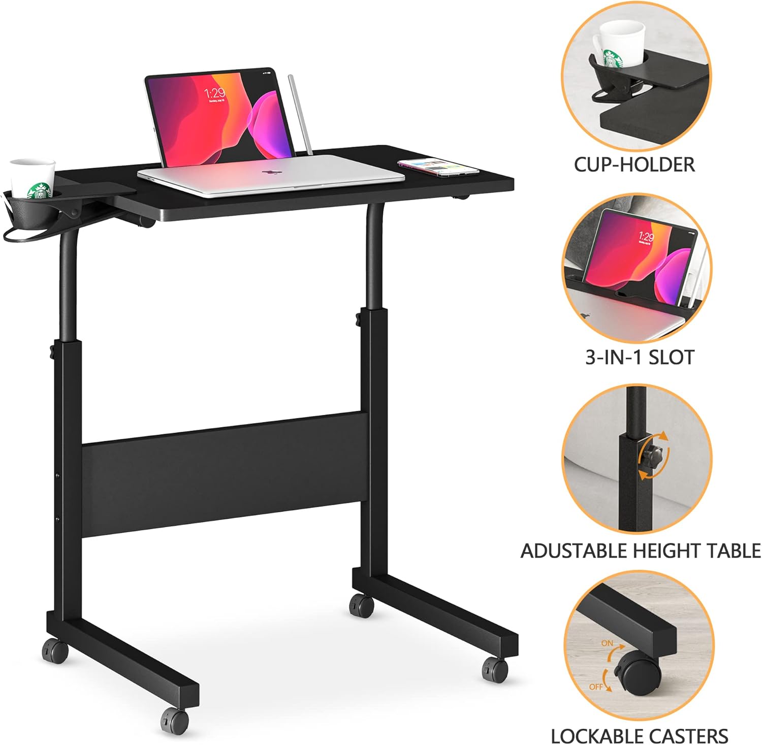 Klvied Escritorio de pie de altura ajustable, escritorio de pie con soporte para tazas, escritorio portátil para laptop, móvil, escritorio para