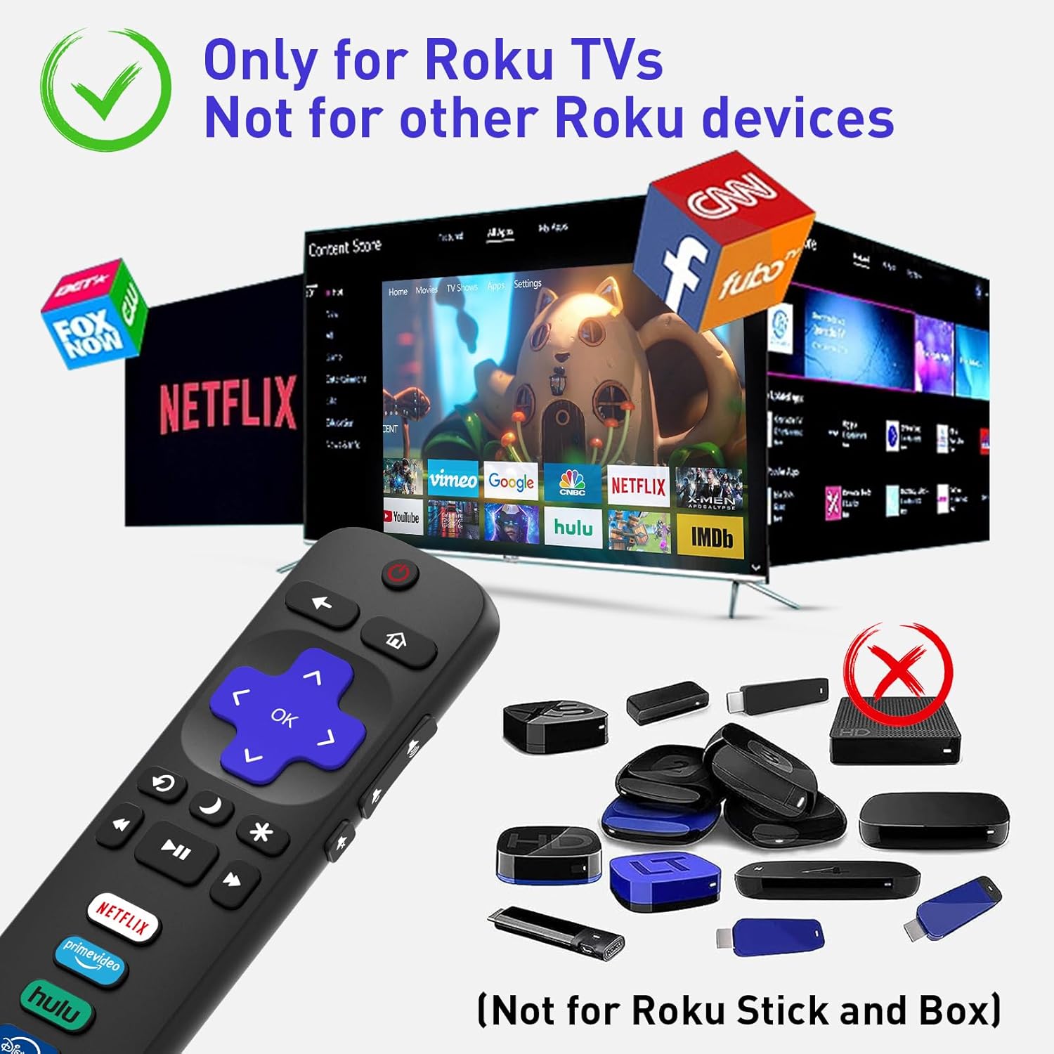 Paquete de 2 control remoto de repuesto para Roku TV, compatible con televisores inteligentes TCLHisenseOnnSharpInsigniaElementPhilips Roku Series