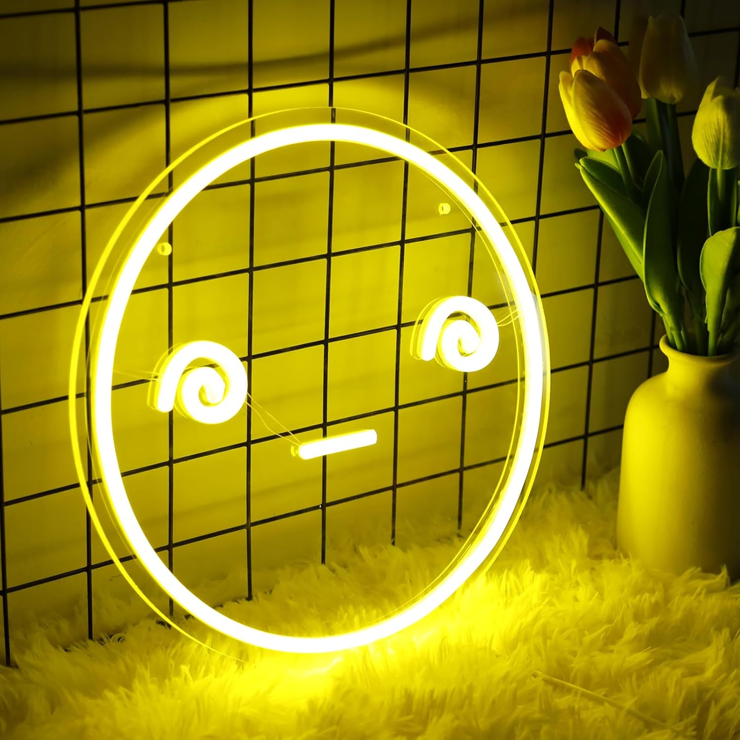 Letrero de neón con cara sonriente para decoración de pared, 5 V alimentado por USB, luz de neón mareada con interruptor regulable para el hogar,