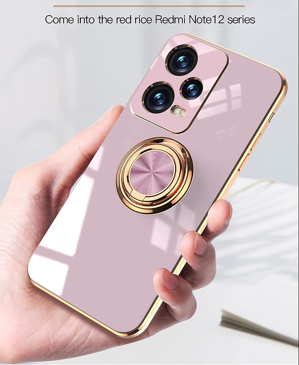 Redmi Note 12 Pro Funda con soporte de 360  Soporte magnético para automóvil tecnología de galvanoplastia Funda de protección delgada compatible con