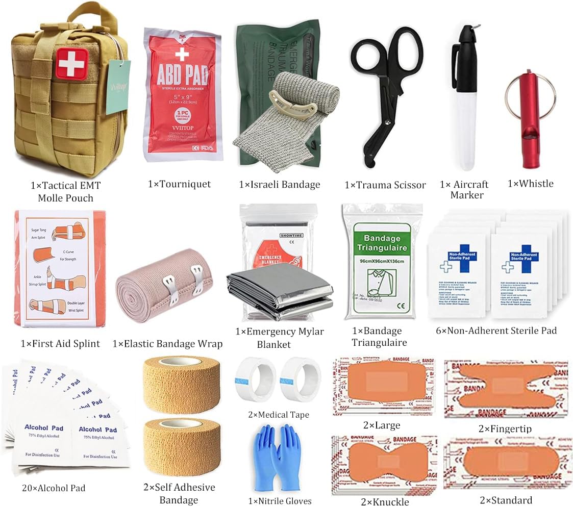 IFAK – Kit de traumatismos médicos militares con torniquete, bolsa de supervivencia de emergencia para suministros de equipo de campamento,