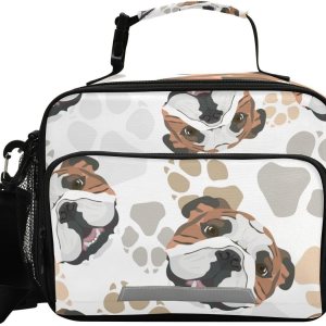 Bolsa de almuerzo para mujeres, con diseño de patas de perro, con aislamiento, bolsa de bulldog inglés con correa ajustable para el hombro, para Bolsa de almuerzo para mujeres, con diseño de patas de perro, con aislamiento, bolsa de bulldog inglés con correa ajustable para el hombro, para