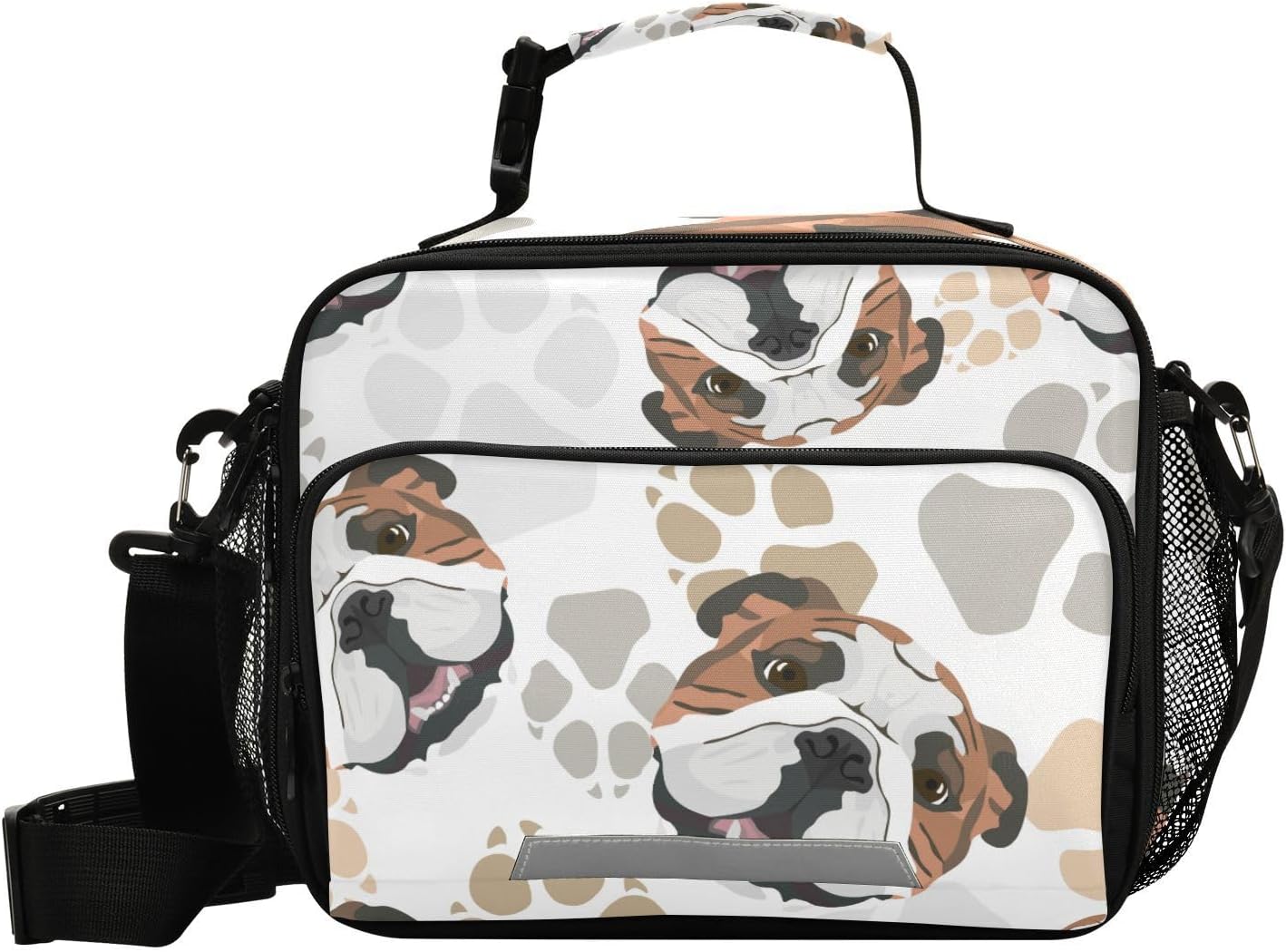 Bolsa de almuerzo para mujeres, con diseño de patas de perro, con aislamiento, bolsa de bulldog inglés con correa ajustable para el hombro, para