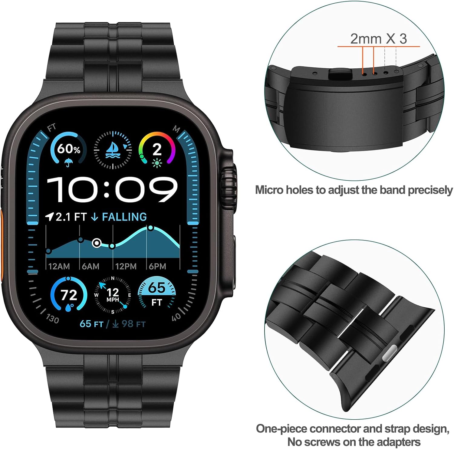 iiteeology Correa compatible con Apple Watch Ultra 2, UltraSeries 10 de 1.81 pulgadas (1.811 in) de titanio genuino para hombre
