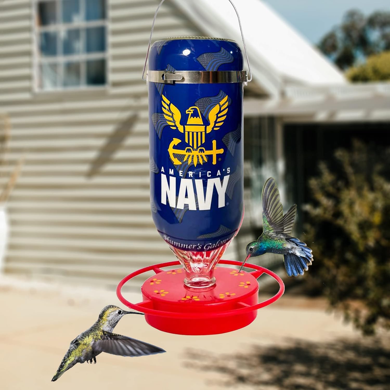 Hummer’s Galore, Comedero para colibríes de las Fuerzas Armadas de los Estados Unidos, para colgar en exteriores, a prueba de hormigas y abejas, 32