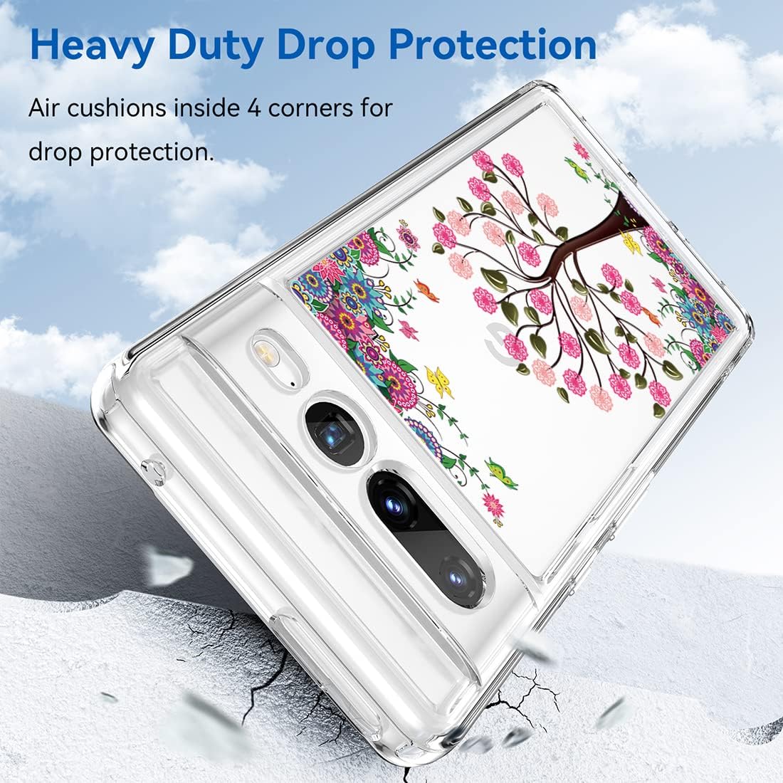 KOARWVC Funda para Pixel 7 Pro, Google 7 Pro GP4BC Funda transparente floral para niñas y mujeres, a prueba de golpes, carcasa trasera de
