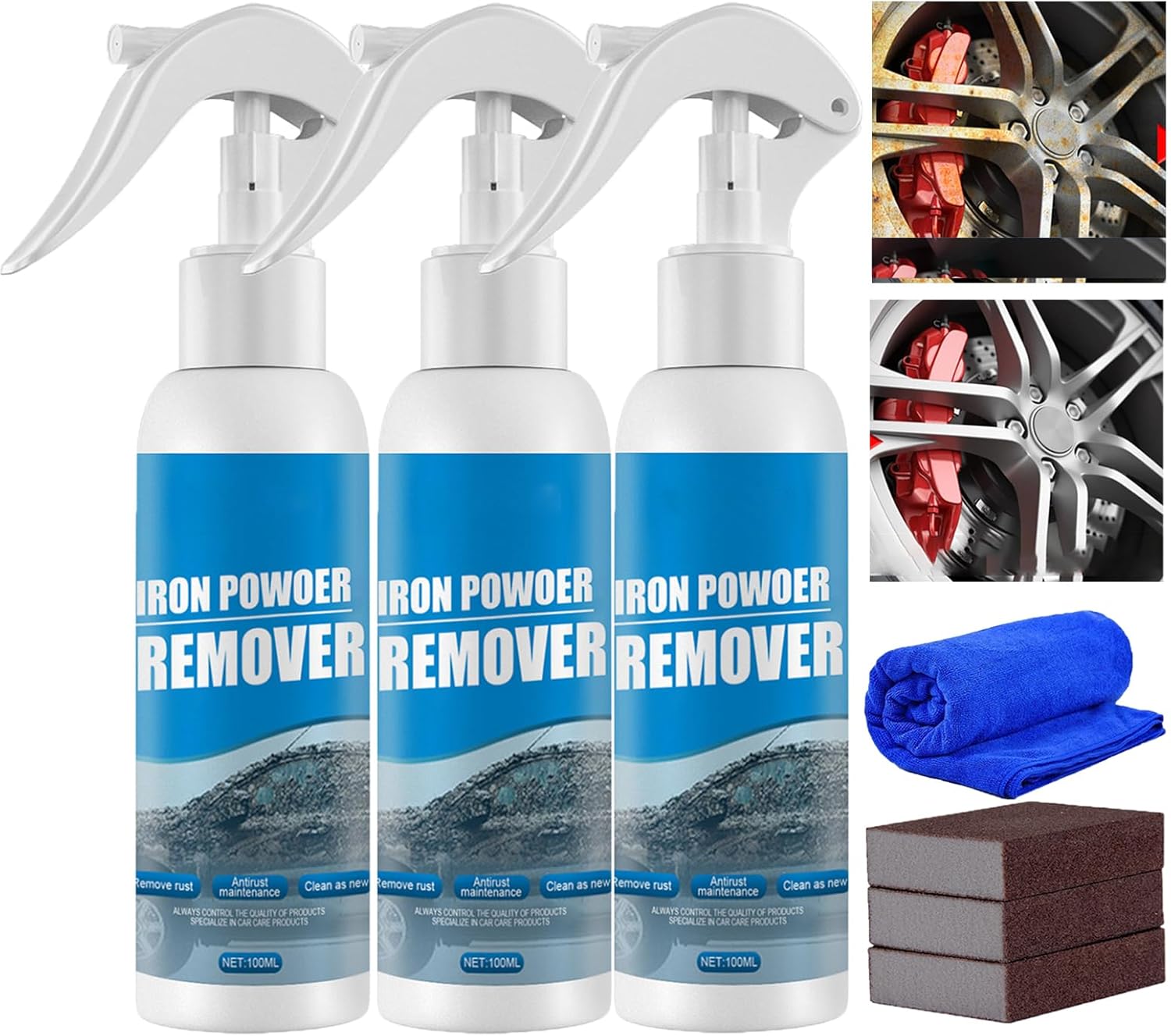 KCRPM Removedor de polvo de hierro, removedor de hierro 2023 para detalles del automóvil, 3.5 onzas líquidas, espray removedor de óxido para metal,