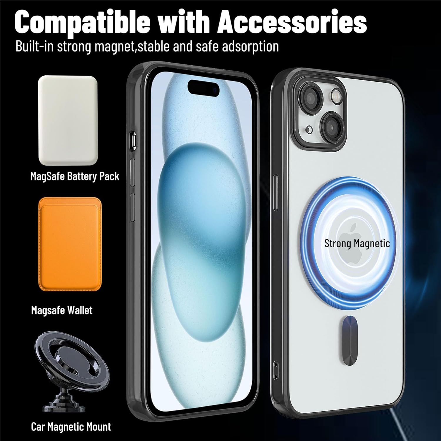 Funda magnética para iPhone 15, galvanizada transparente, delgada, para iPhone 15 (6.1 pulgadas), con película protectora de pantalla, a prueba de