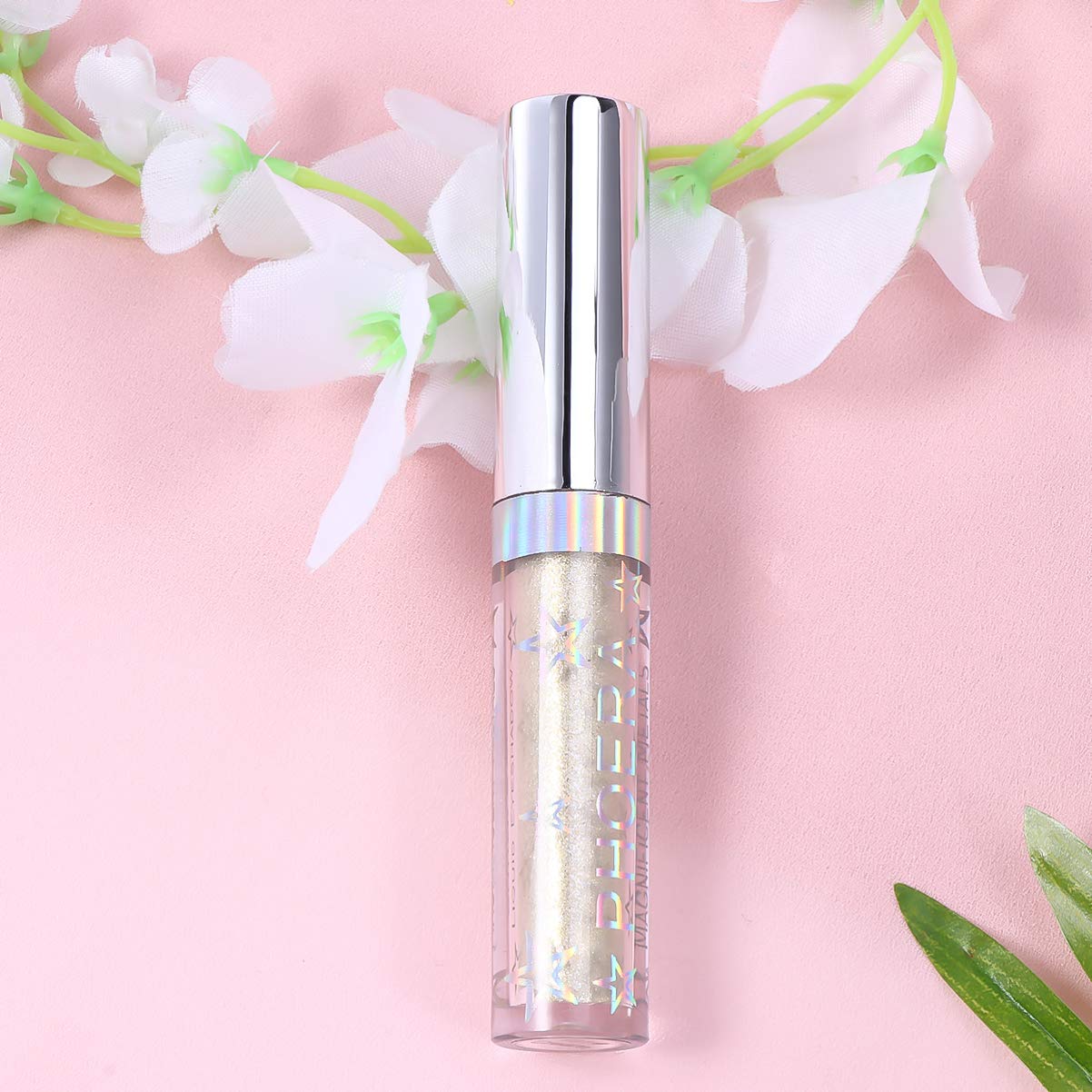 Lurrose Sombra de ojos con purpurina de metal pesado, luces hipnóticas, delineador de ojos con purpurina líquida, color blanco cremoso, de larga
