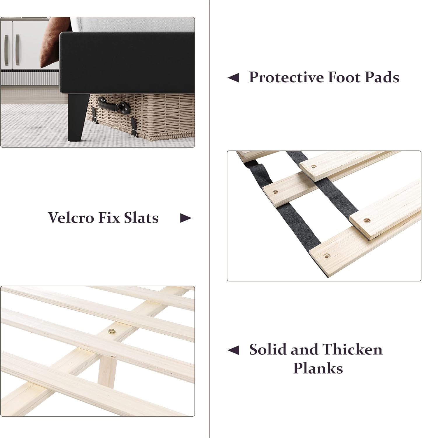 Assile Base de cama Queen con cabecera tapizada, cama de plataforma con respaldo de alas con terciopelo suave y diseño copetudo, listones de madera