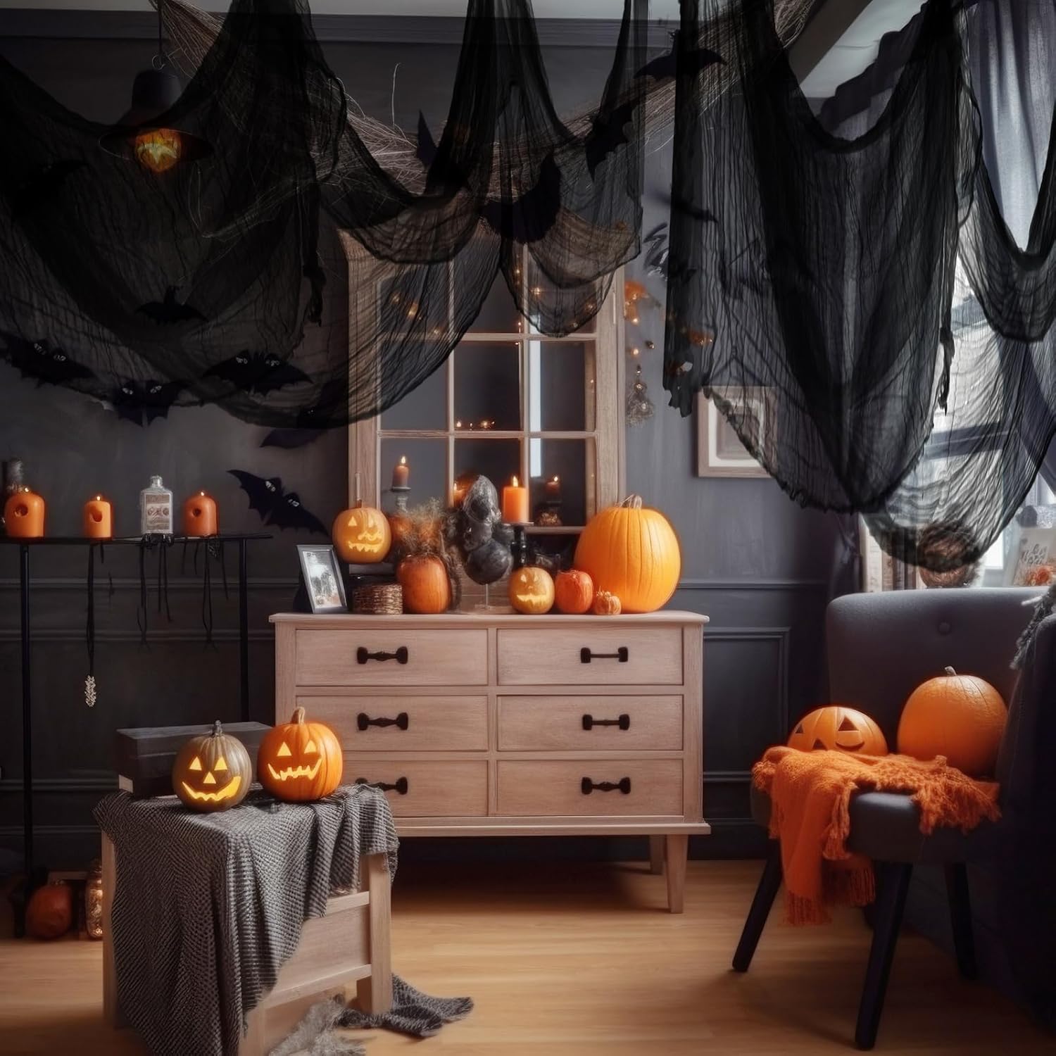 NEBURORA Tela espeluznante de Halloween de 200 x 85 pulgadas para decoración de fiesta de casa embrujada para Halloween, decoración de habitación,
