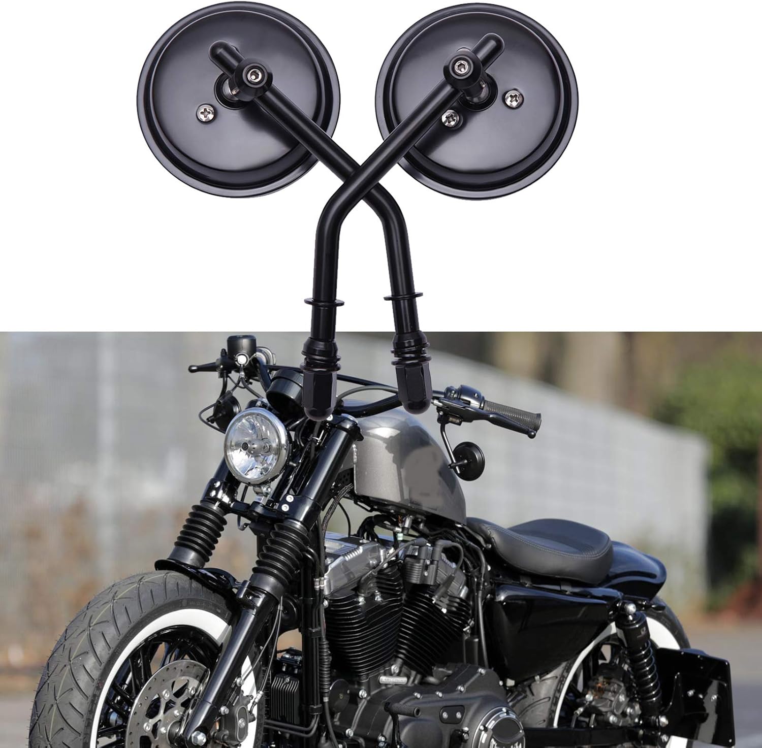 Mini espejos laterales redondos negros para motocicleta, compatibles con Sportster Dyna Softail Road King Street Electra Glide Road Glide 1982-2018