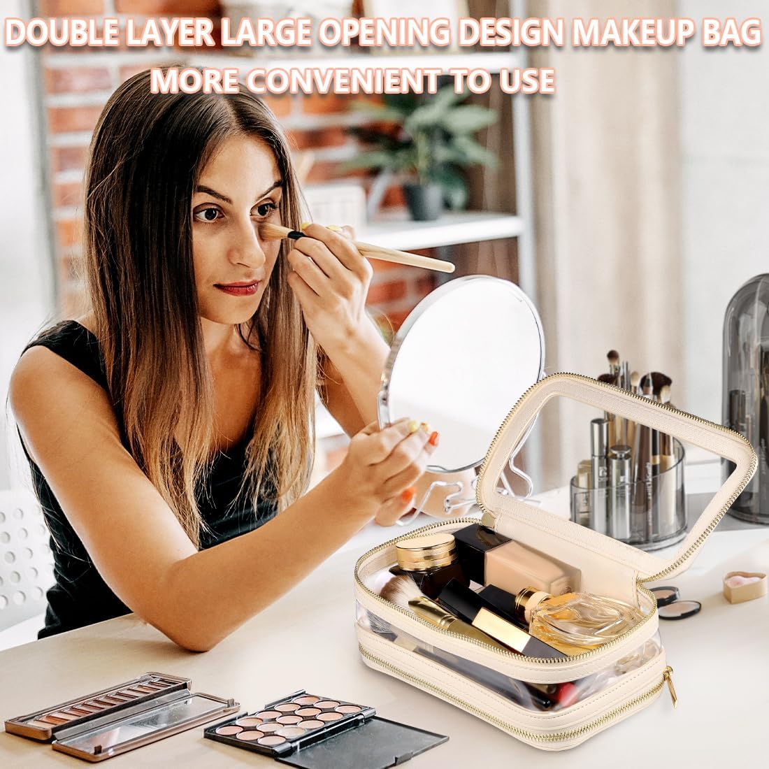 B.ANGEL Bolsa de maquillaje transparente, bolsa de cosméticos portátil, bolsa de aseo de viaje aprobada por la TSA para mujeres y niñas, bolsas de