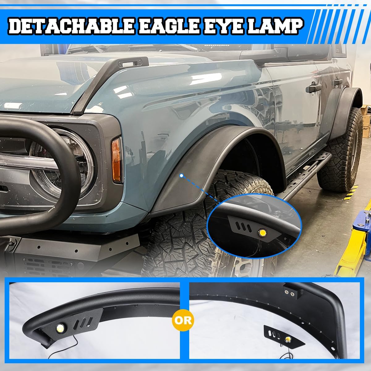 ROXX Guardabarros de rueda compatibles con Ford Bronco 2021 2022 2023 2 puertas 4 puertas, protector de cubierta de rueda delantera y trasera, kit
