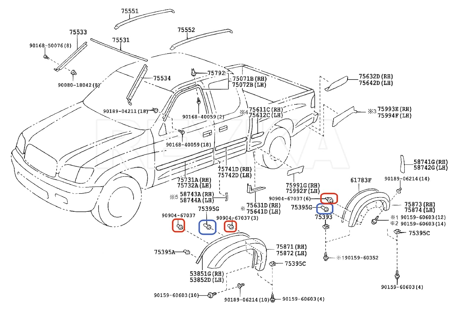 Rexka Juego de 10 clips para guardabarros de rueda para Toyota 90904-67037 y 90904-67036 4Runner Sequoia Tacoma Tundra