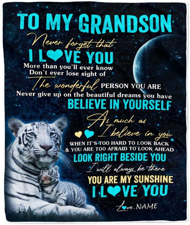 Manta personalizada con texto en inglés To My Grandson from Grandma Grandpa Never Forget I Love You, manta de forro polar personalizada con texto en