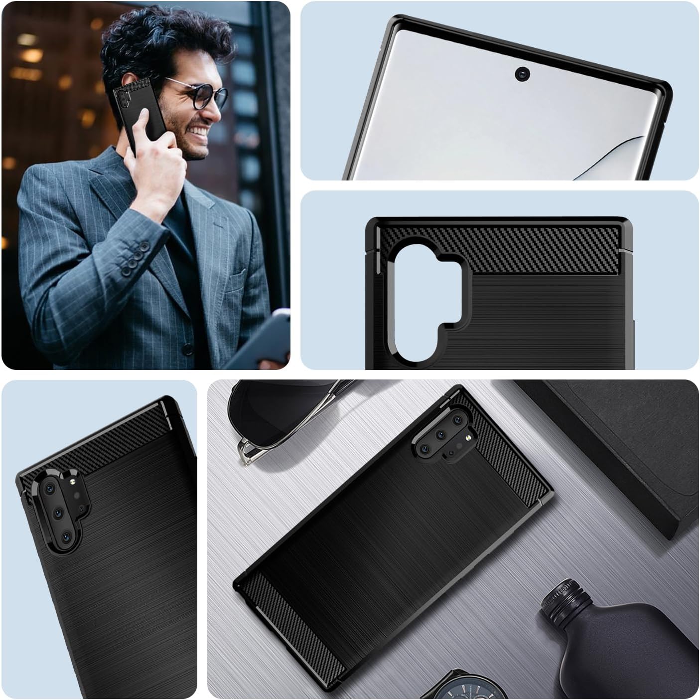 Funda compatible con Samsung Galaxy Note 10 Plus, funda delgada para teléfono con absorción de golpes, funda protectora de goma TPU de fibra de