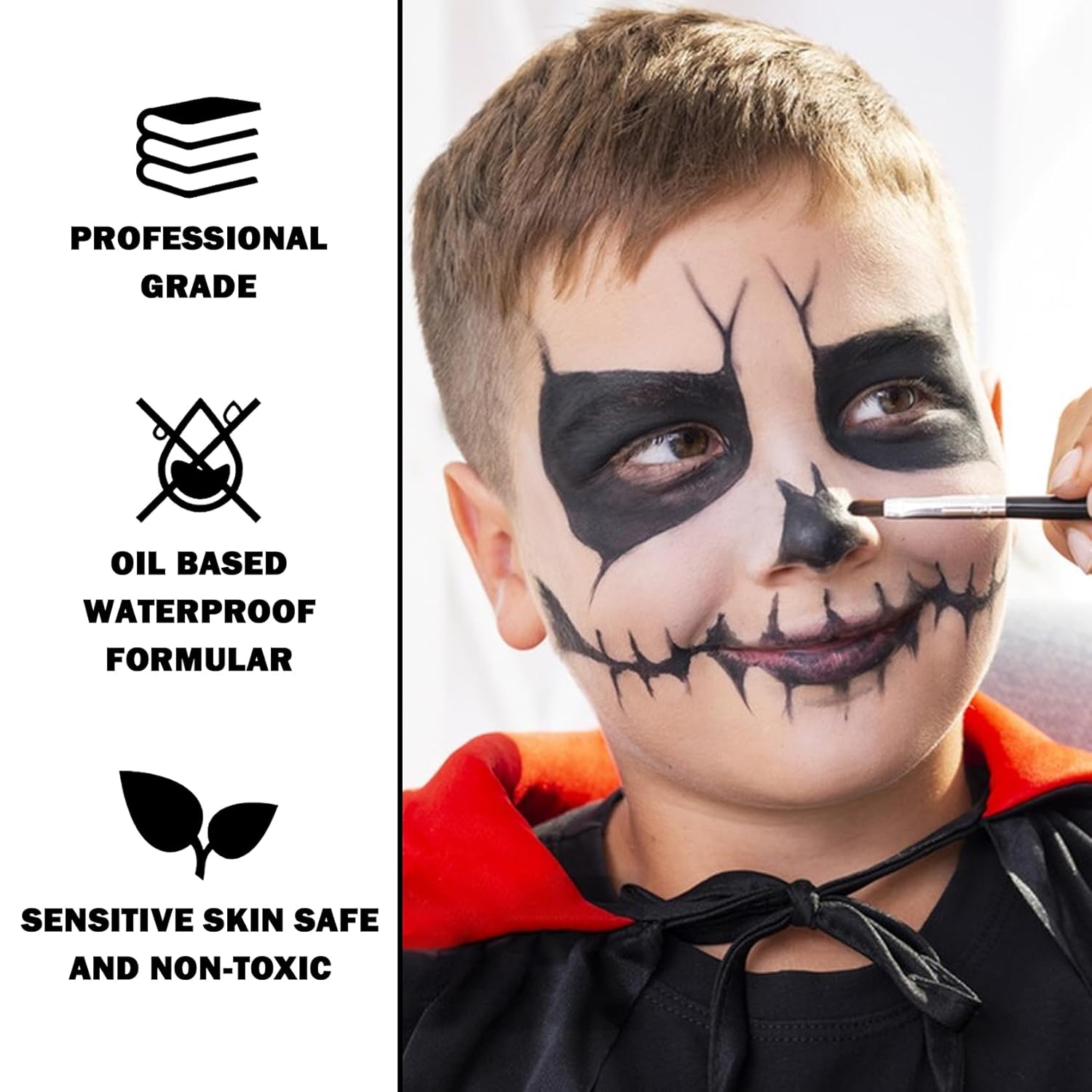 Pintura facial y corporal negra y blanca, kits profesionales de pintura facial con pinceles, alta pigmentación, lavable, kit de pintura facial para