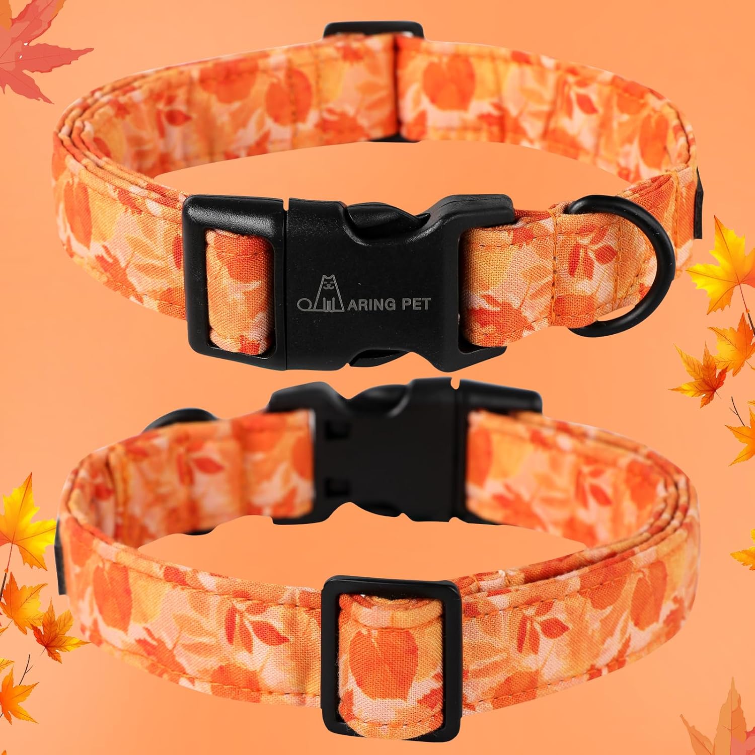 Aring Pet Collar de algodón, ligero y ajustable, con hebilla de liberación rápida para perros pequeños, medianos y grandes, otoño, naranja, hojas