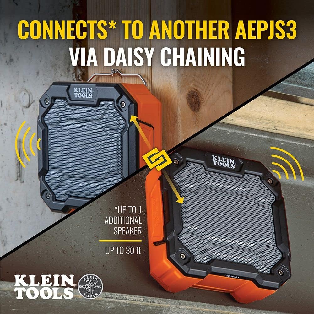 Klein Tools AEPJS3 – Altavoz Bluetooth para sitio de trabajo y regleta magnética 29601 con protector de sobretensión, cable de extensión, 4 tomas, 3