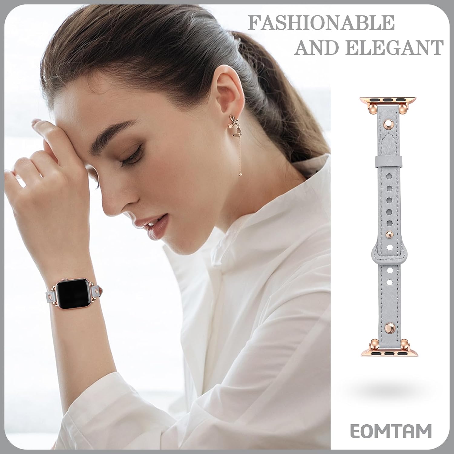 EOMTAM Correas delgadas de cuero doradas para mujer compatibles con Apple Watch Band de 1.614 in, 1.575 in, 1.496 in, 1.929 in, 1.772 in, 1.732 in,