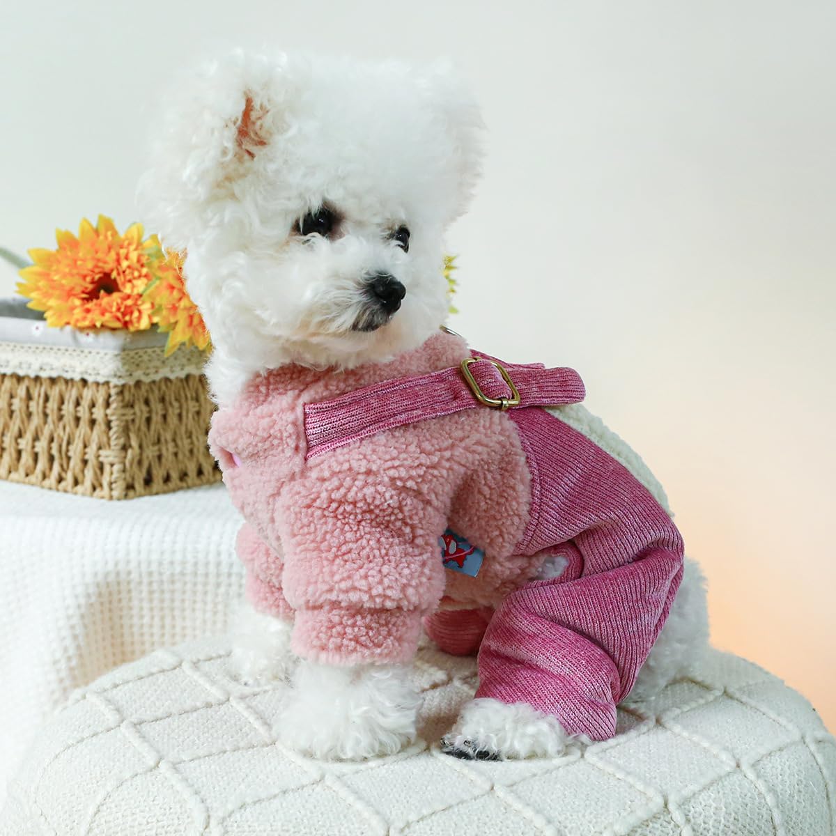 Ropa para cachorros, pijamas para perro, trajes de invierno, abrigo para perros pequeños, overol de forro polar con patrón de corazón, pantalones de