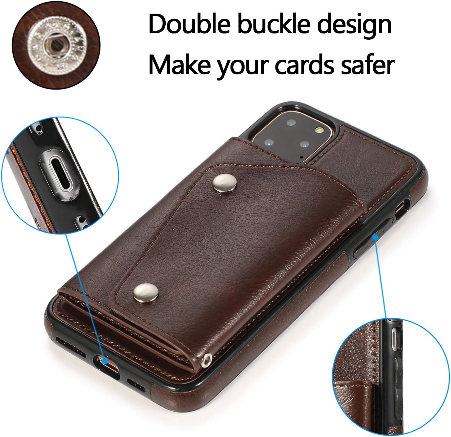 LUVI Funda para iPhone 11 Pro Max con correa para el cuello, correa cruzada, correa de muñeca, funda protectora con ranura para tarjeta de crédito,