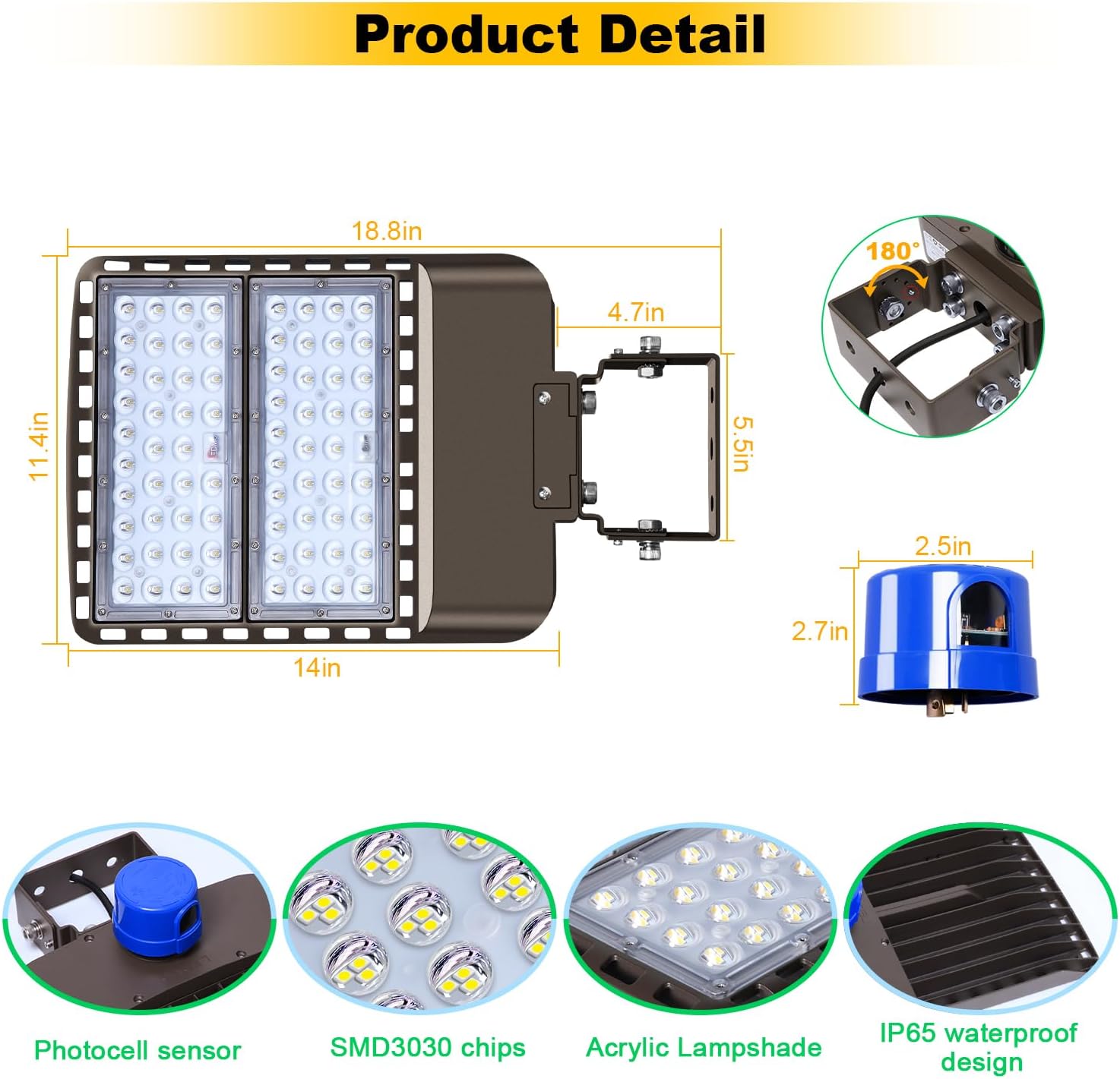 Luz LED de estacionamiento de 200 W, 28000 lúmenes, superbrillante, del anochecer al amanecer, montaje en pared, IP65, impermeable, comercial, caja