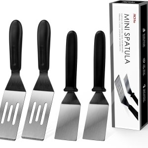 Espátula pequeña profesional mini espátula para servir, juego de 4 espátulas de metal de acero inoxidable, cortador y volteador de servir para Espátula pequeña profesional mini espátula para servir, juego de 4 espátulas de metal de acero inoxidable, cortador y volteador de servir para