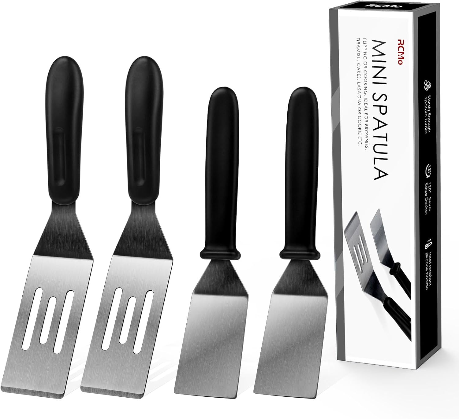 Espátula pequeña profesional mini espátula para servir, juego de 4 espátulas de metal de acero inoxidable, cortador y volteador de servir para