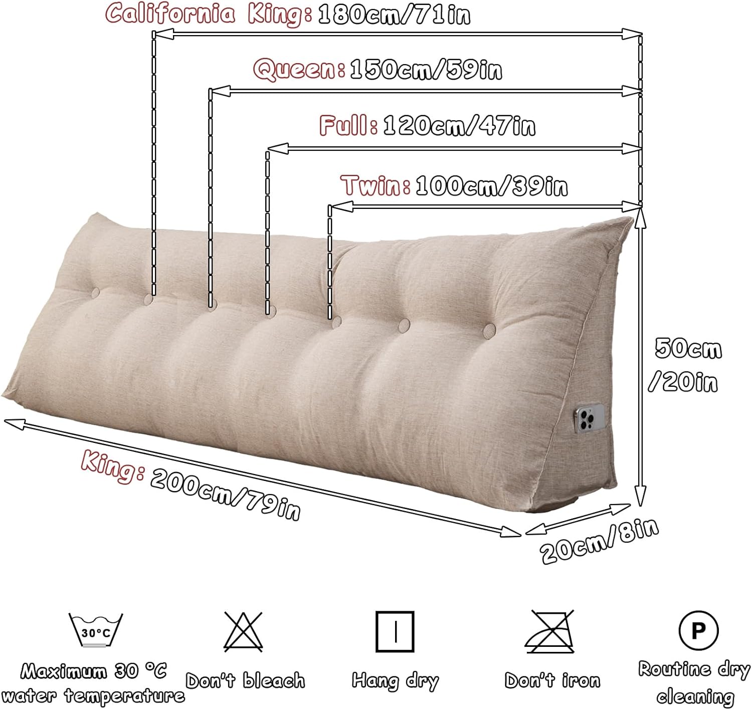 Almohada triangular de lino y algodón, almohada extraíble para cabecero, litera, soporte de posicionamiento del respaldo, cojín de descanso para