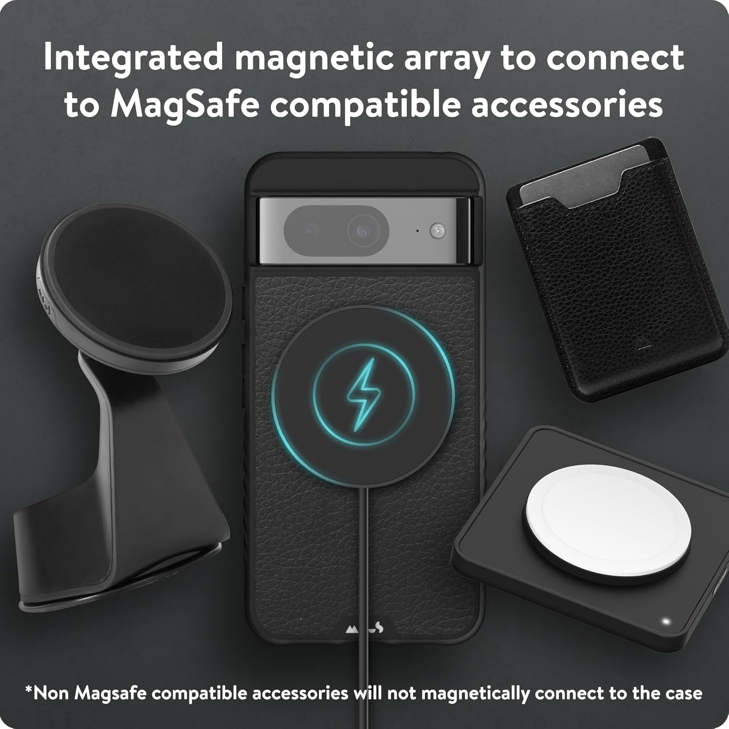 Mous Funda para Google Pixel 8 compatible con MagSafe – Limitless 5.0 – Cuero negro – Funda protectora Pixel 8 – Funda protectora para teléfono a