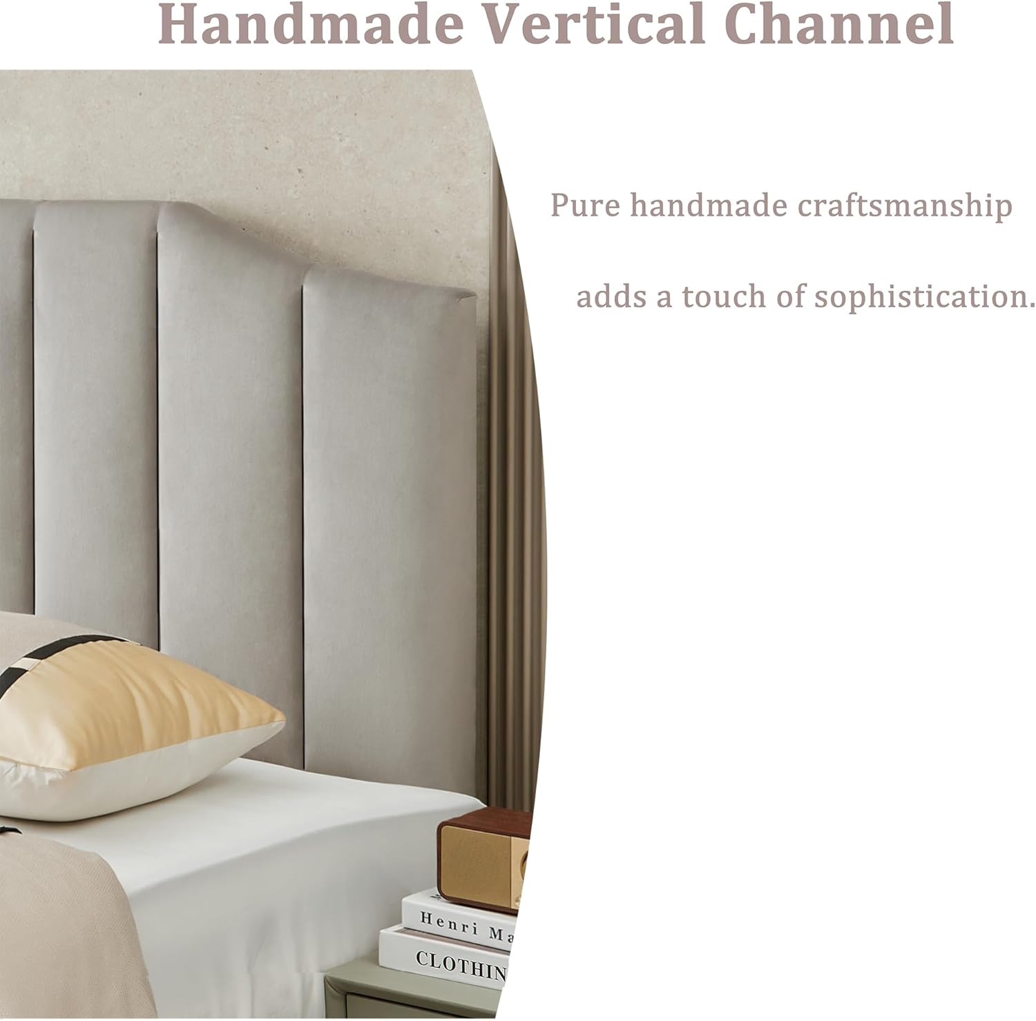 Befurtori Cabecera tapizada de terciopelo, cabecera capitonada para cama KingCal King, diseño moderno de canal vertical con cabecera curvada de