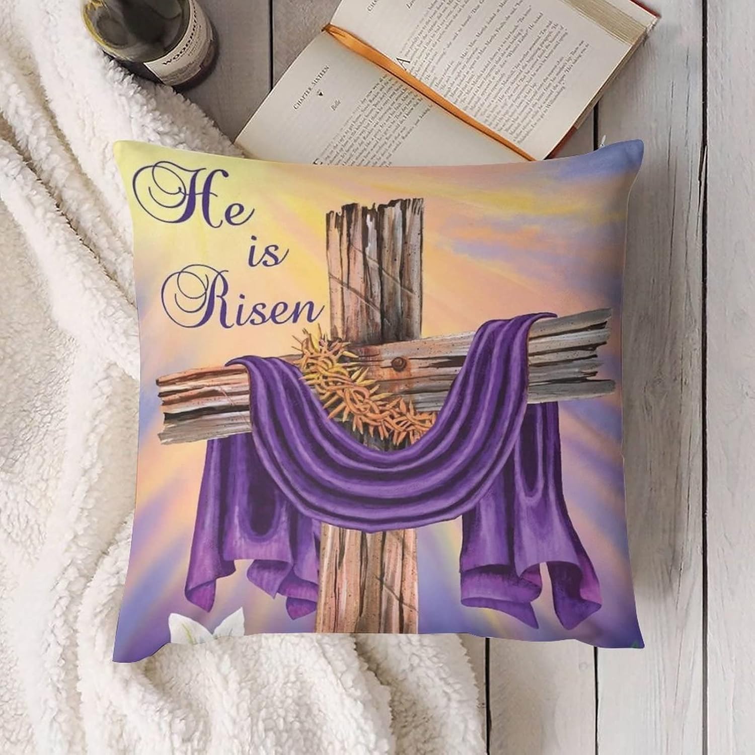 Fundas de almohada con texto en inglés “Easter Religious He is Risen”, 18 x 18 pulgadas, decoración del hogar, fundas de cojín para sofá,