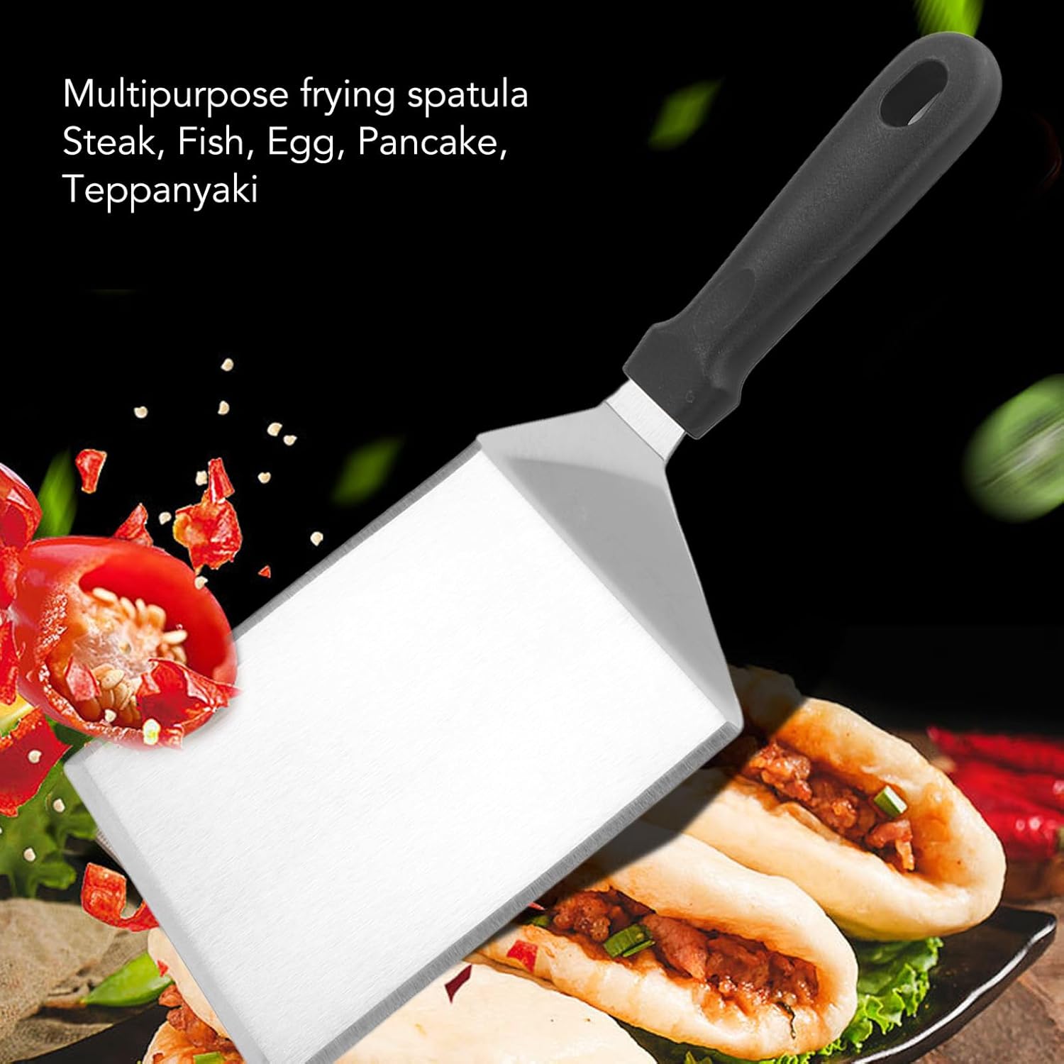 Espátula de pizza de acero inoxidable, espátula de cocina para pasteles, pizza, panqueques, salteado, cocina (espátula cuadrada, mango de plástico)