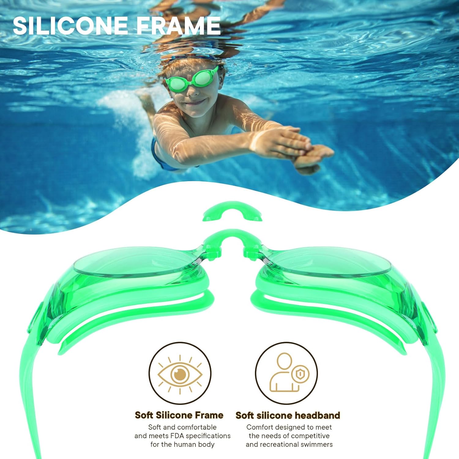Gafas de natación de silicona coloridas de liberación rápida, antivaho y anti-UV, para adultos y jóvenes, con bolsa impermeable