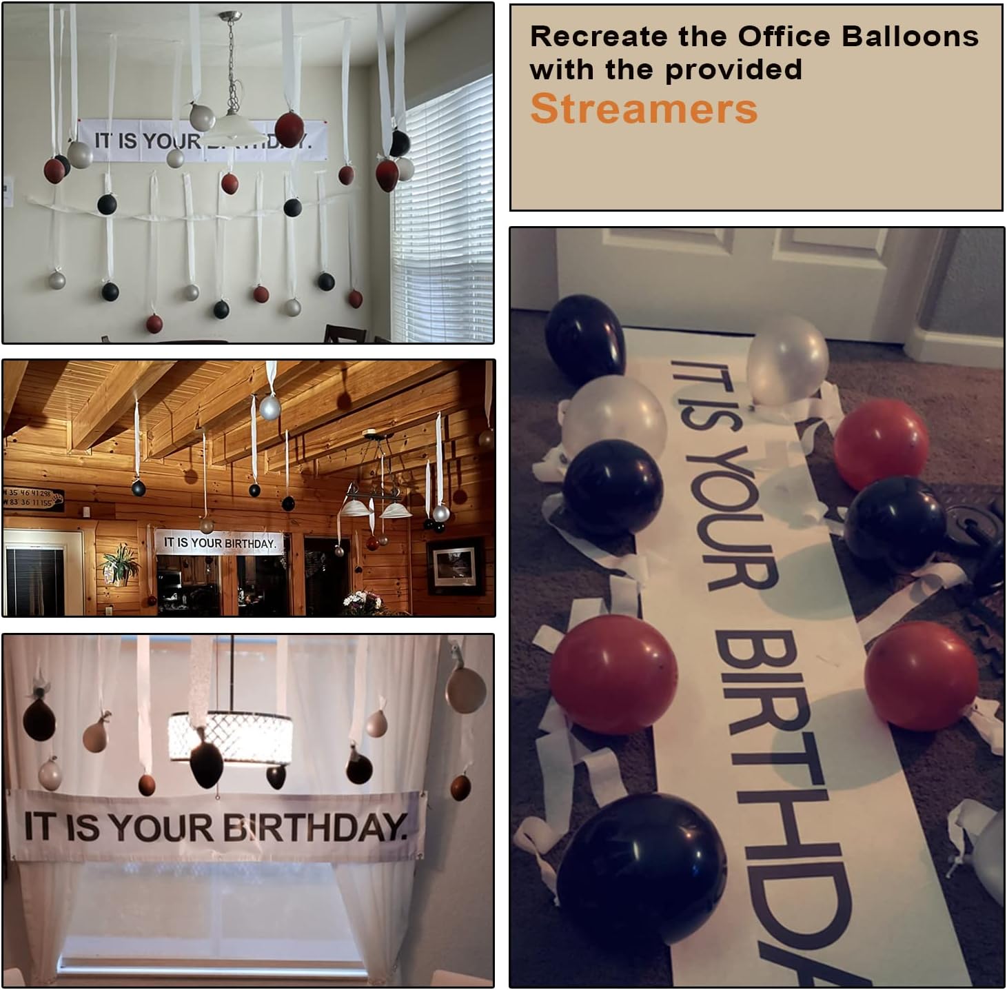 It is Your Birthday Banner, The Office Theme Infamous Husband Birthday Party Decorations,Grey Brown Black Latex Balloons,White Crepe Streamer Rolls
