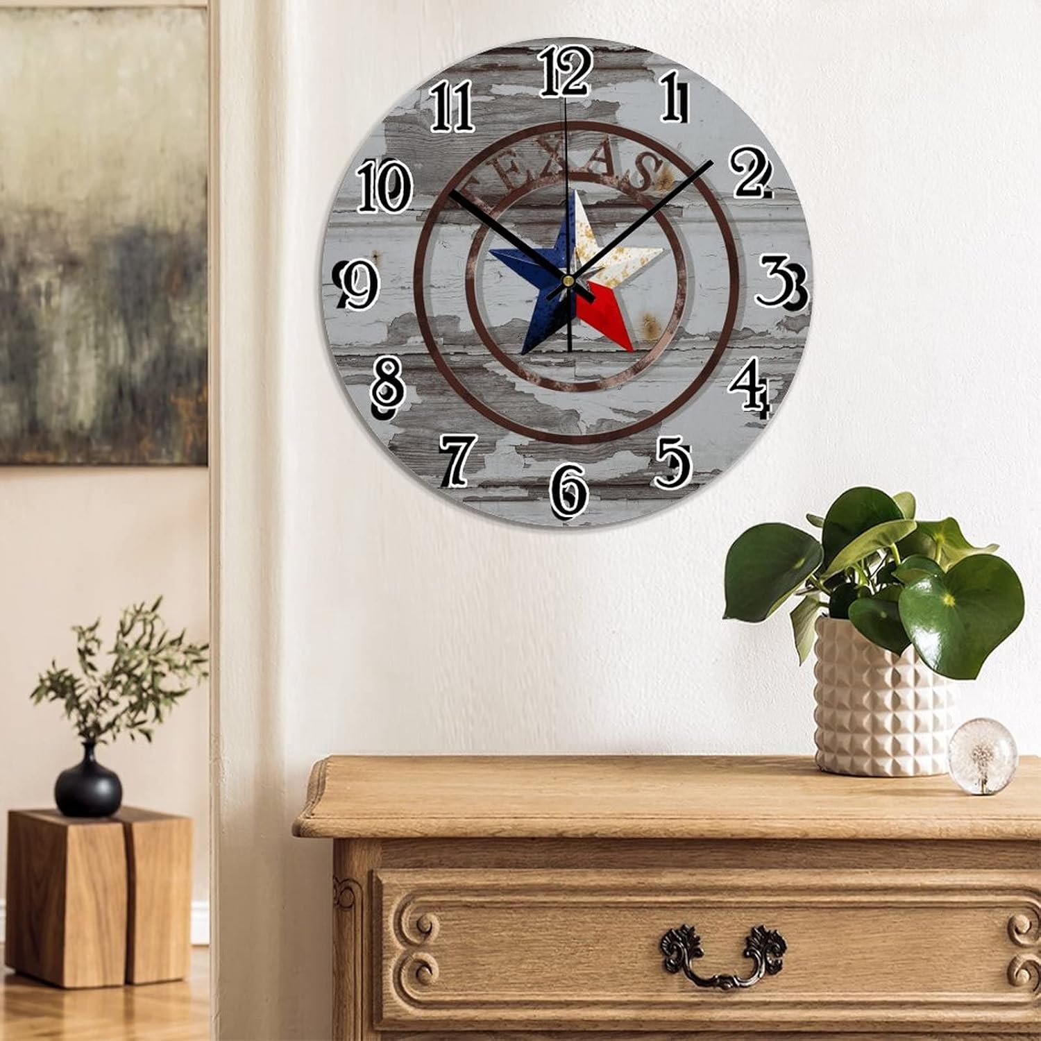 Reloj de pared con estrella de Texas occidental, reloj de pared decorativo estilo Shabby Chic Retro de 12 pulgadas, reloj redondo de cuarzo,
